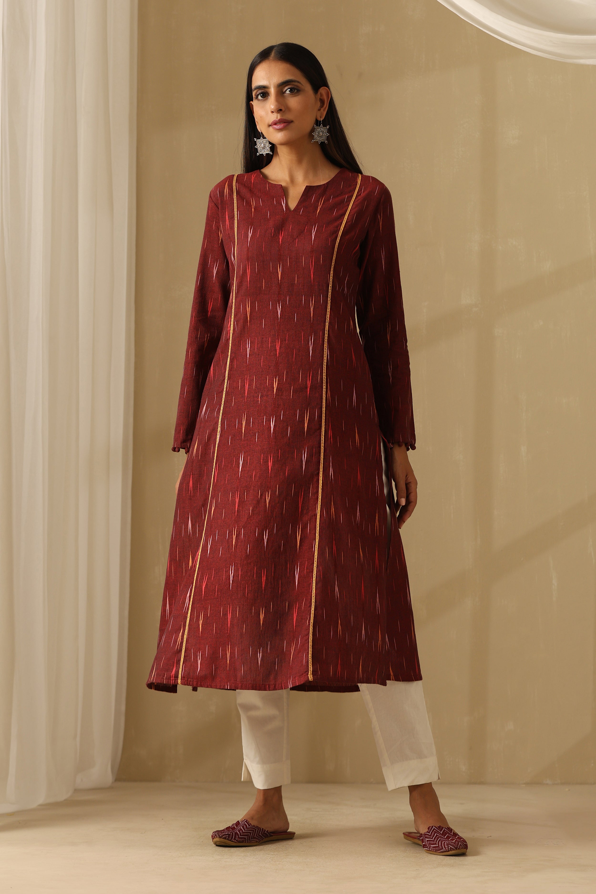 Siam Burgundy Ikat Handloom Cotton Kurta