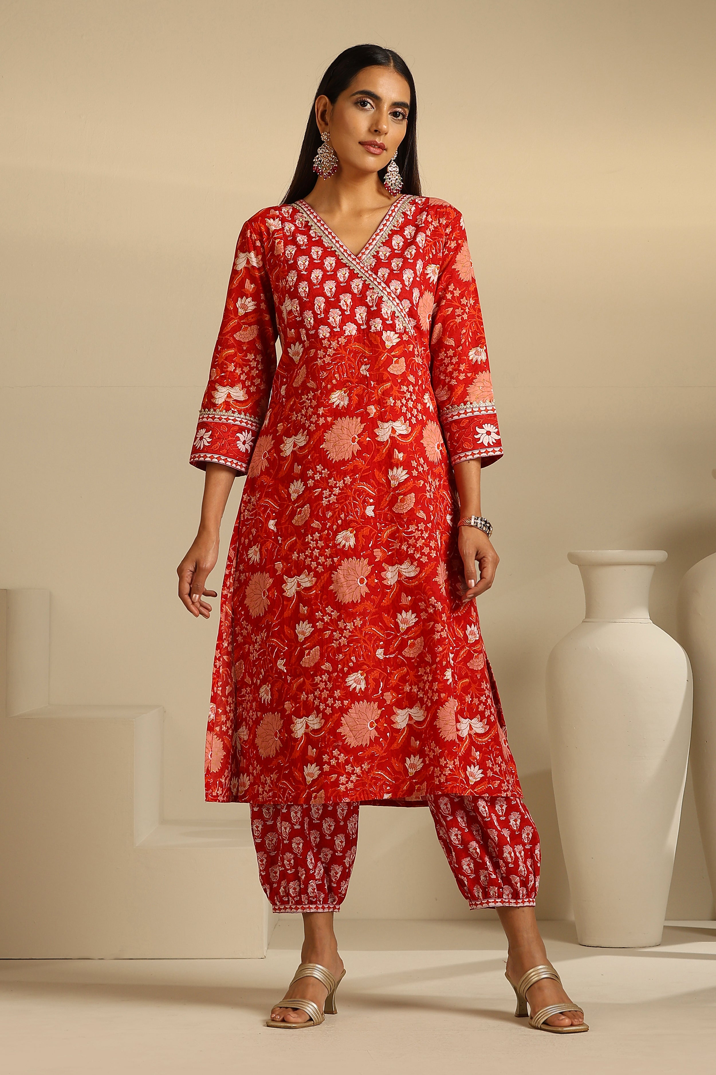 Red Clara Embroidered Kurta Set of 3