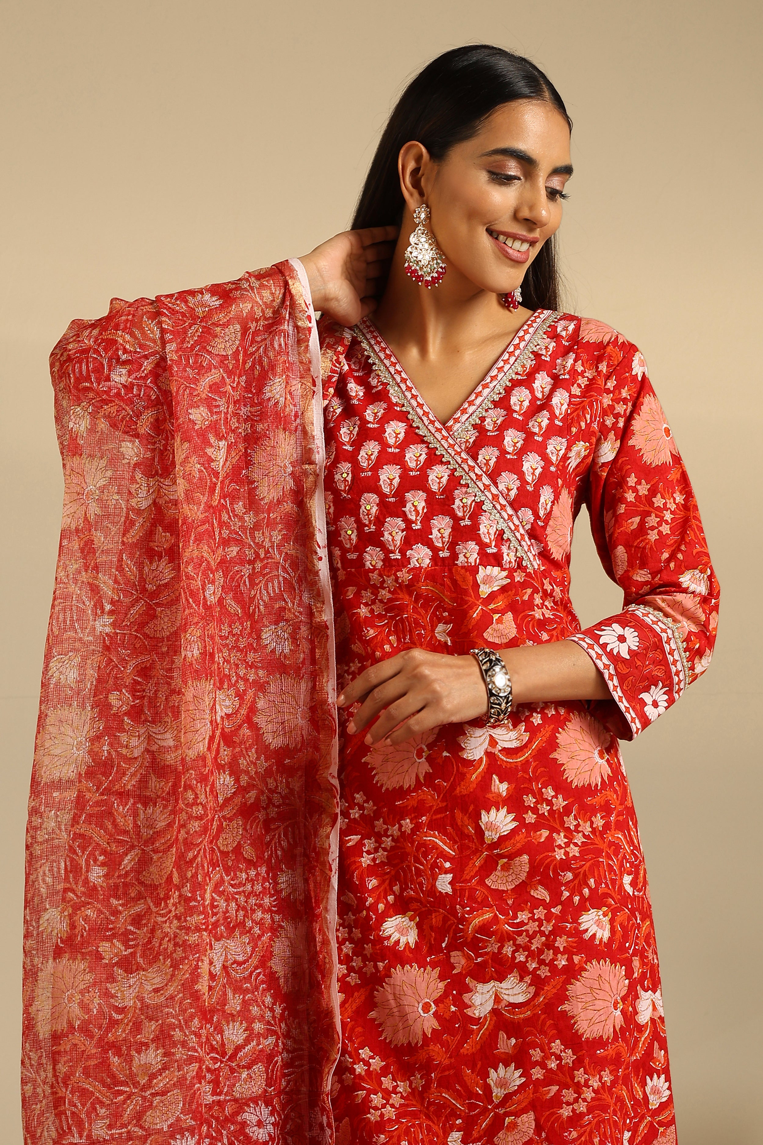 Red Clara Embroidered Kurta Set of 3