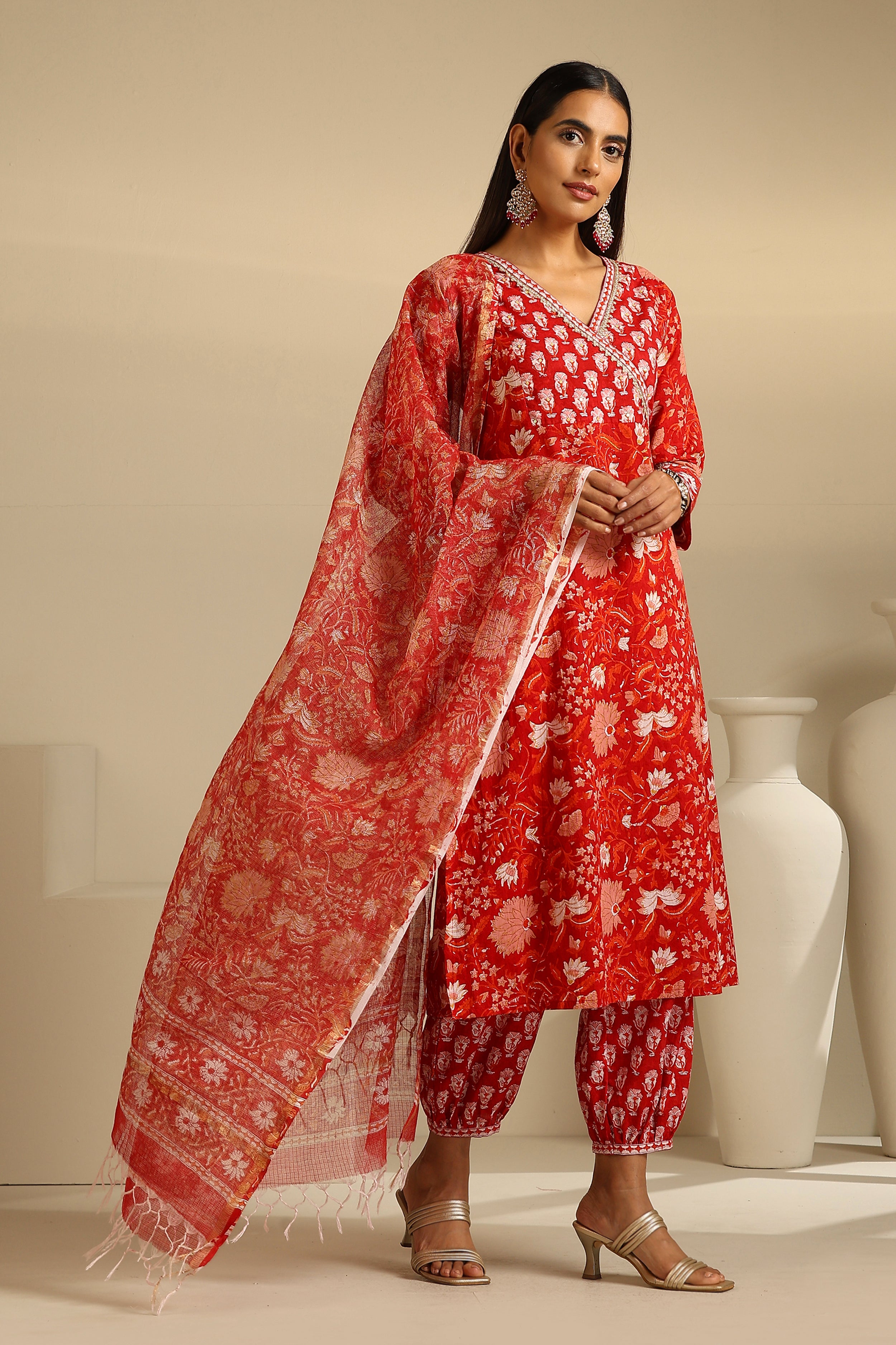 Red Clara Embroidered Kurta Set of 3