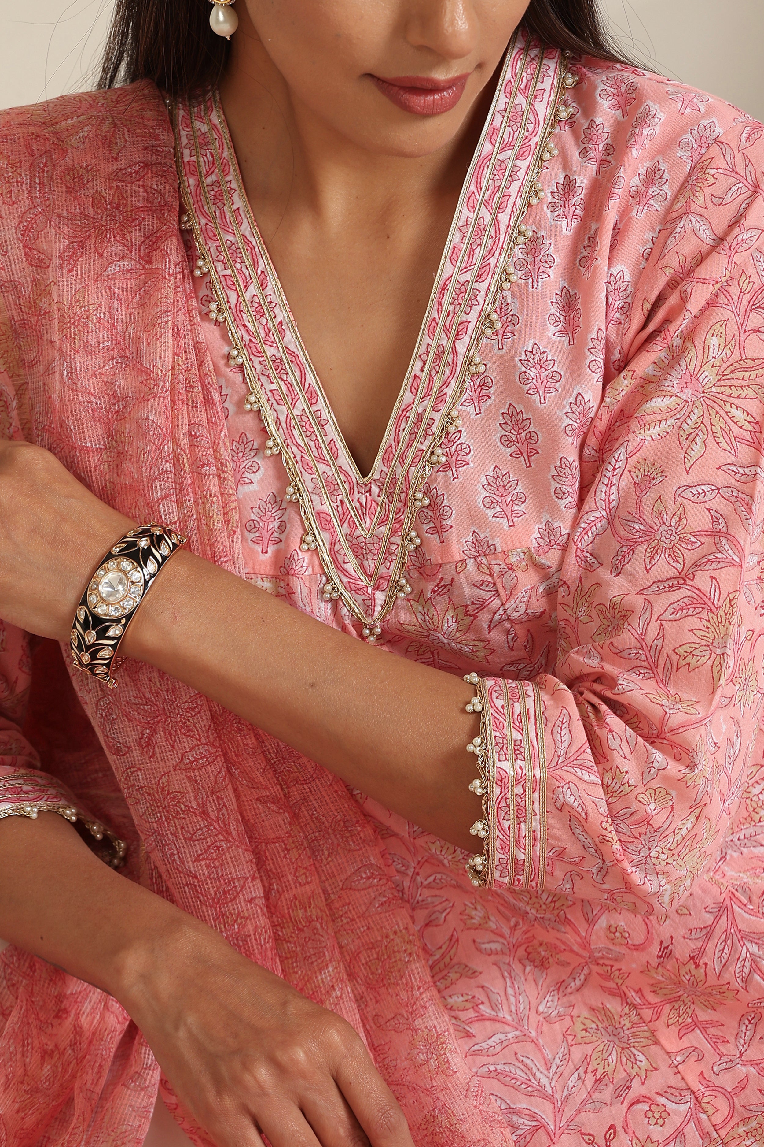 Bella Blush Pink Kalidaar Anarkali Set of 3