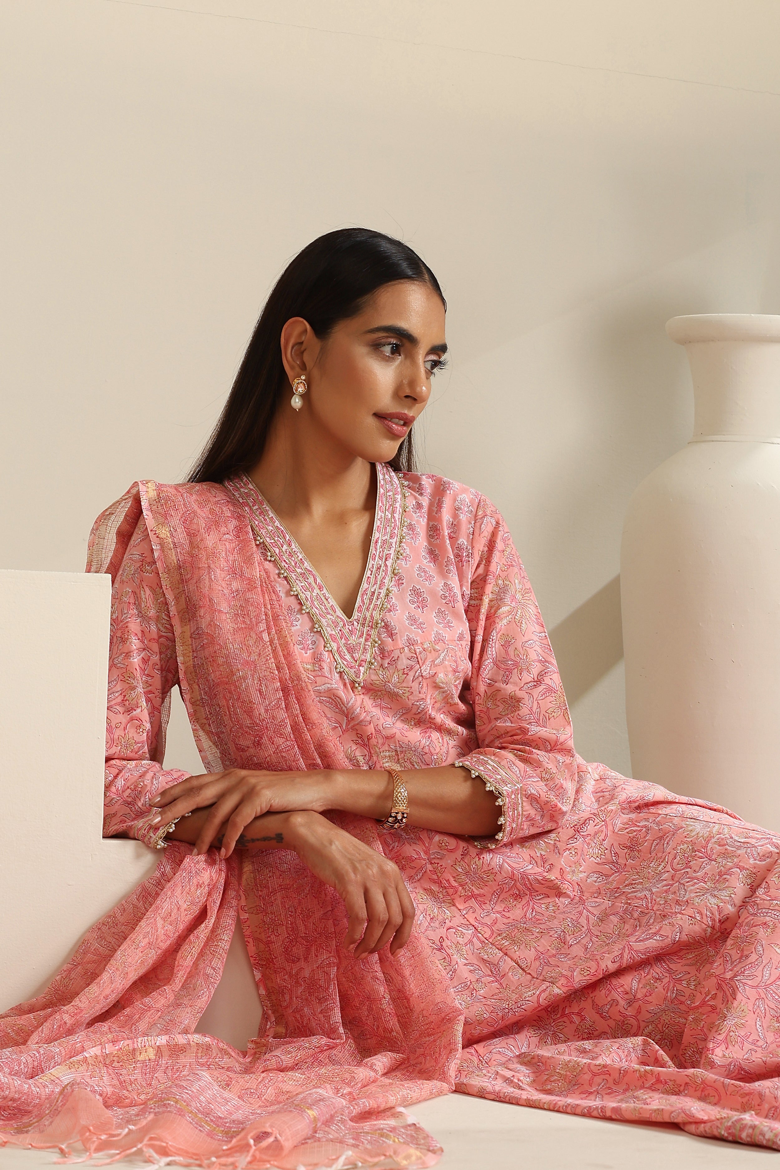 Bella Blush Pink Kalidaar Anarkali Set of 3