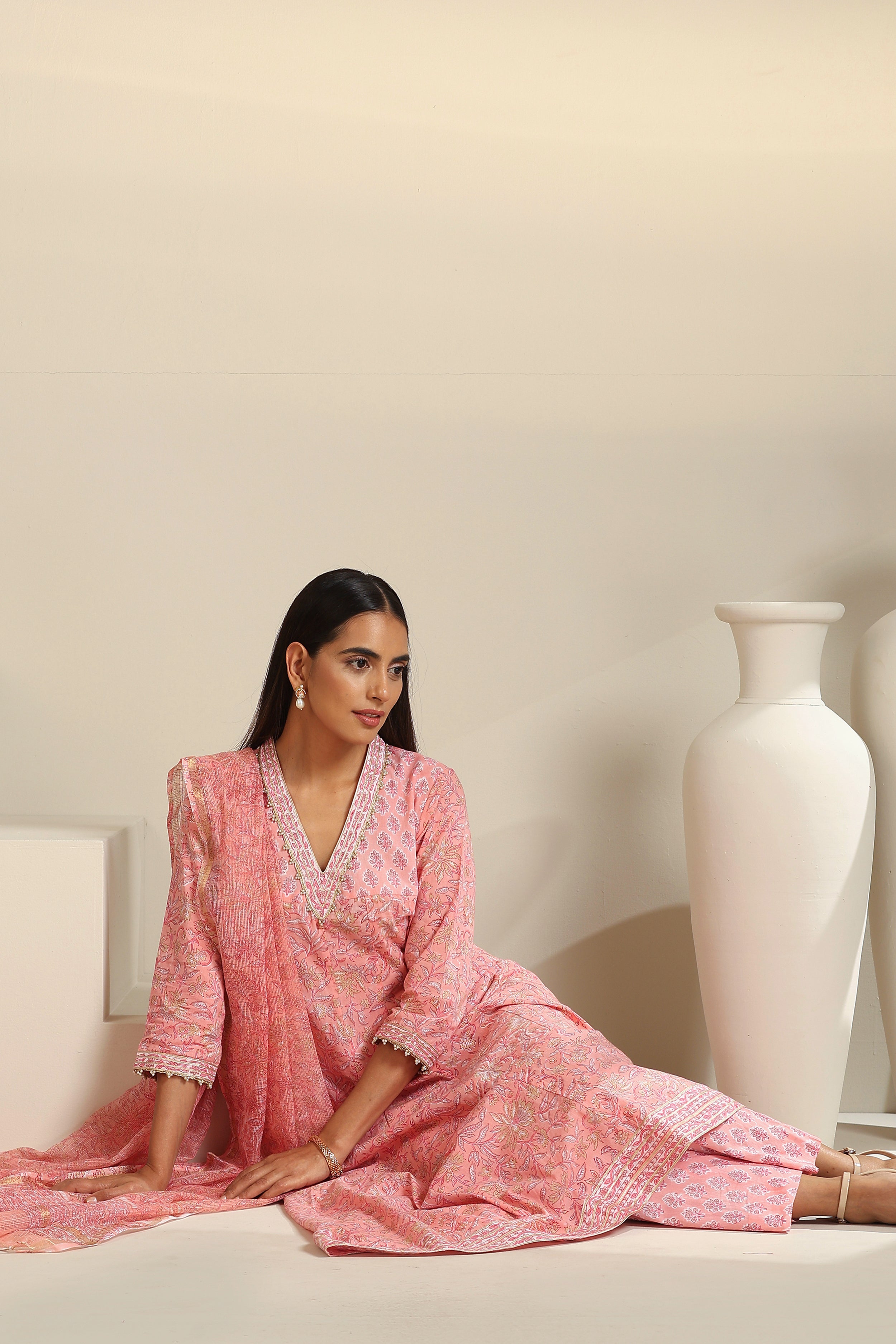 Bella Blush Pink Kalidaar Anarkali Set of 3