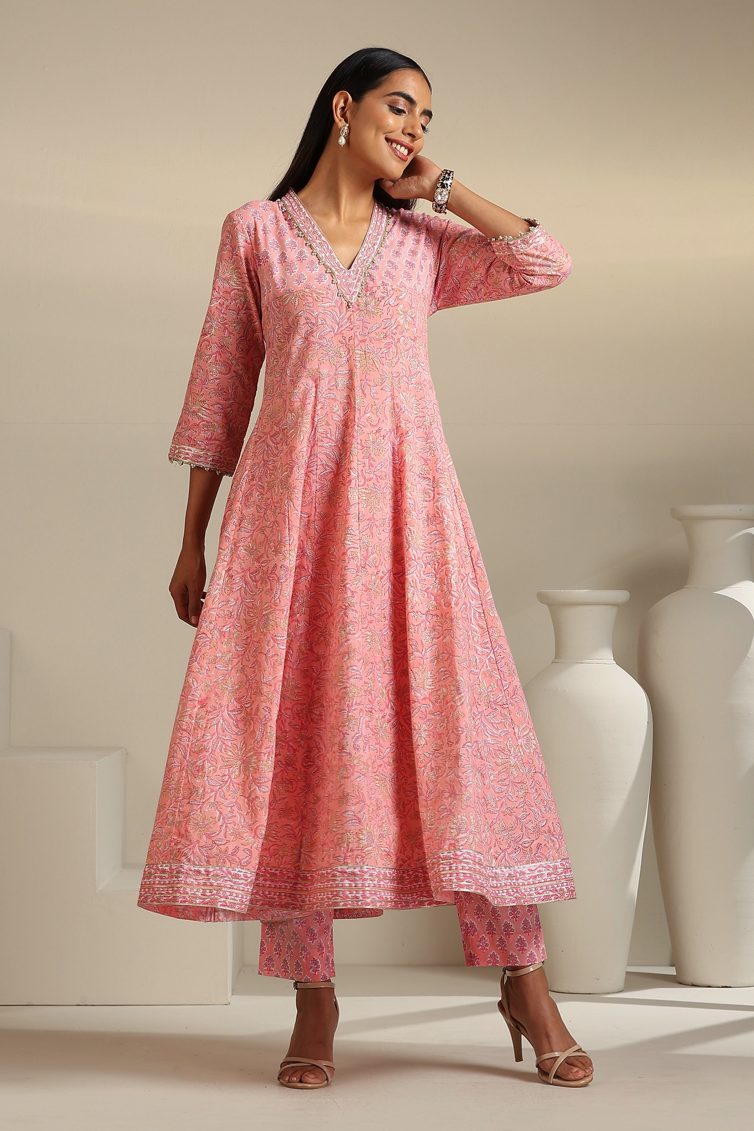 Bella Blush Pink Kalidaar Anarkali Set of 3