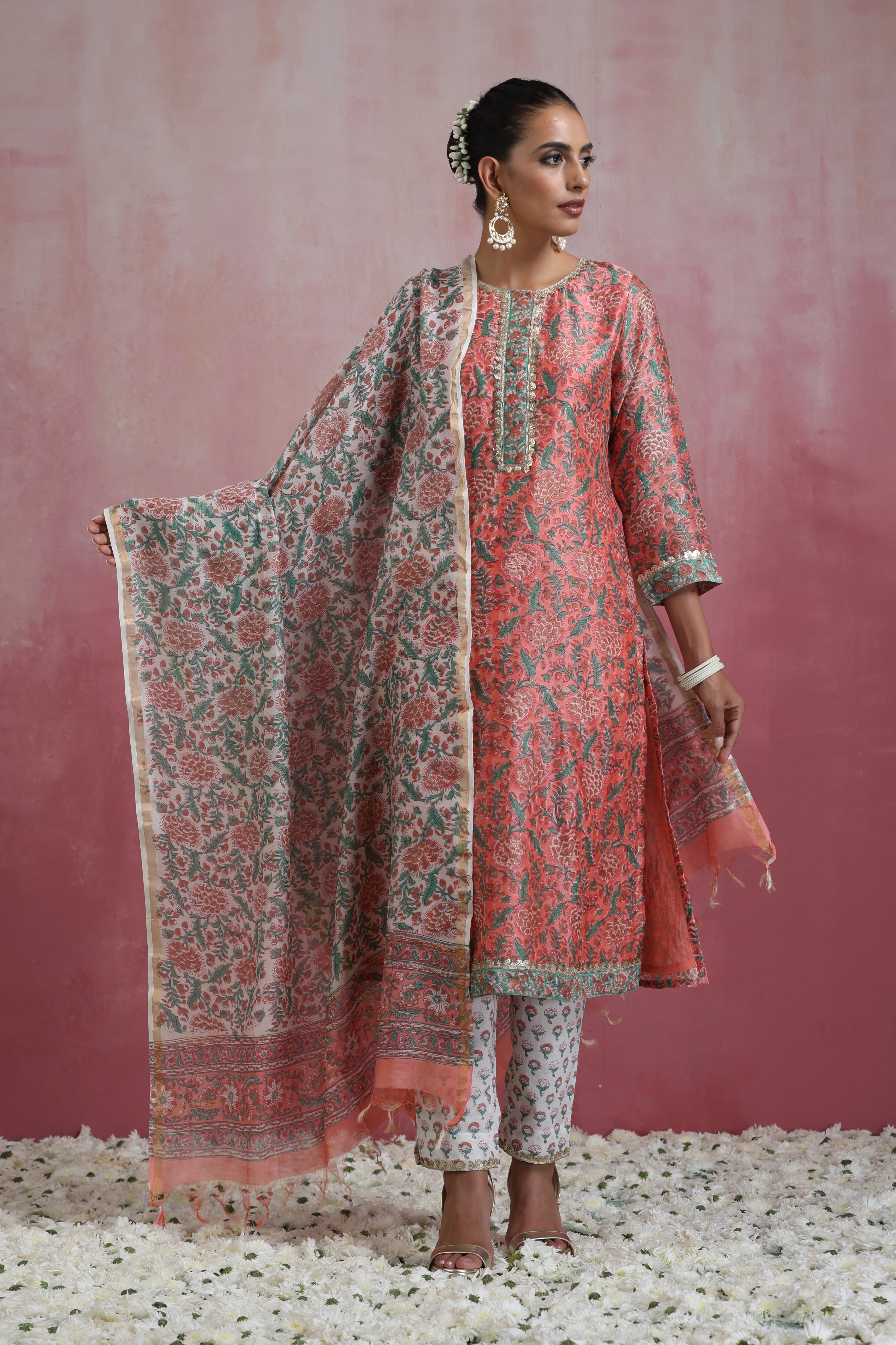 Peach Perry Chanderi Kurta Set of 3
