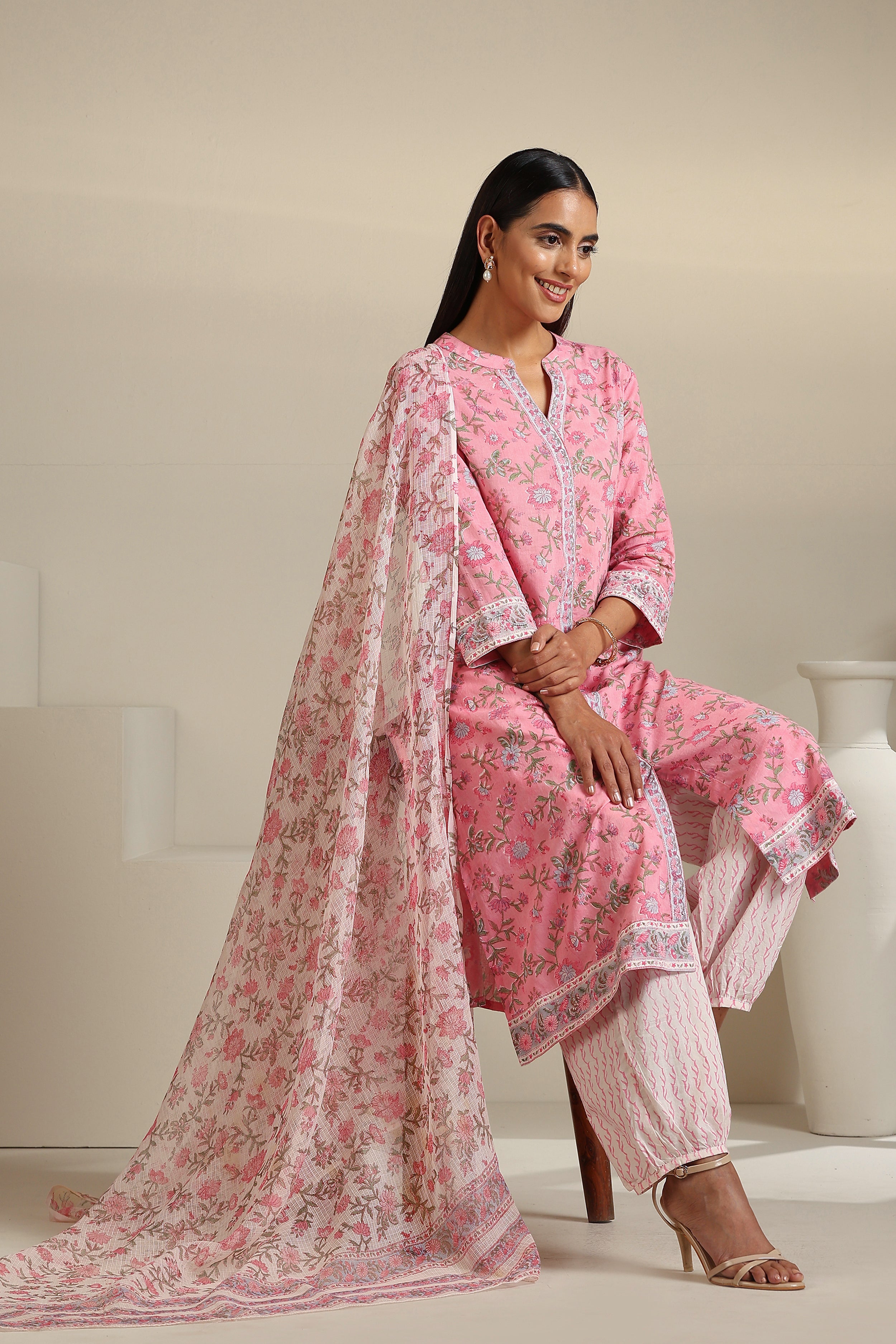 Cerise Pink Embroidered Kurta Set of 3