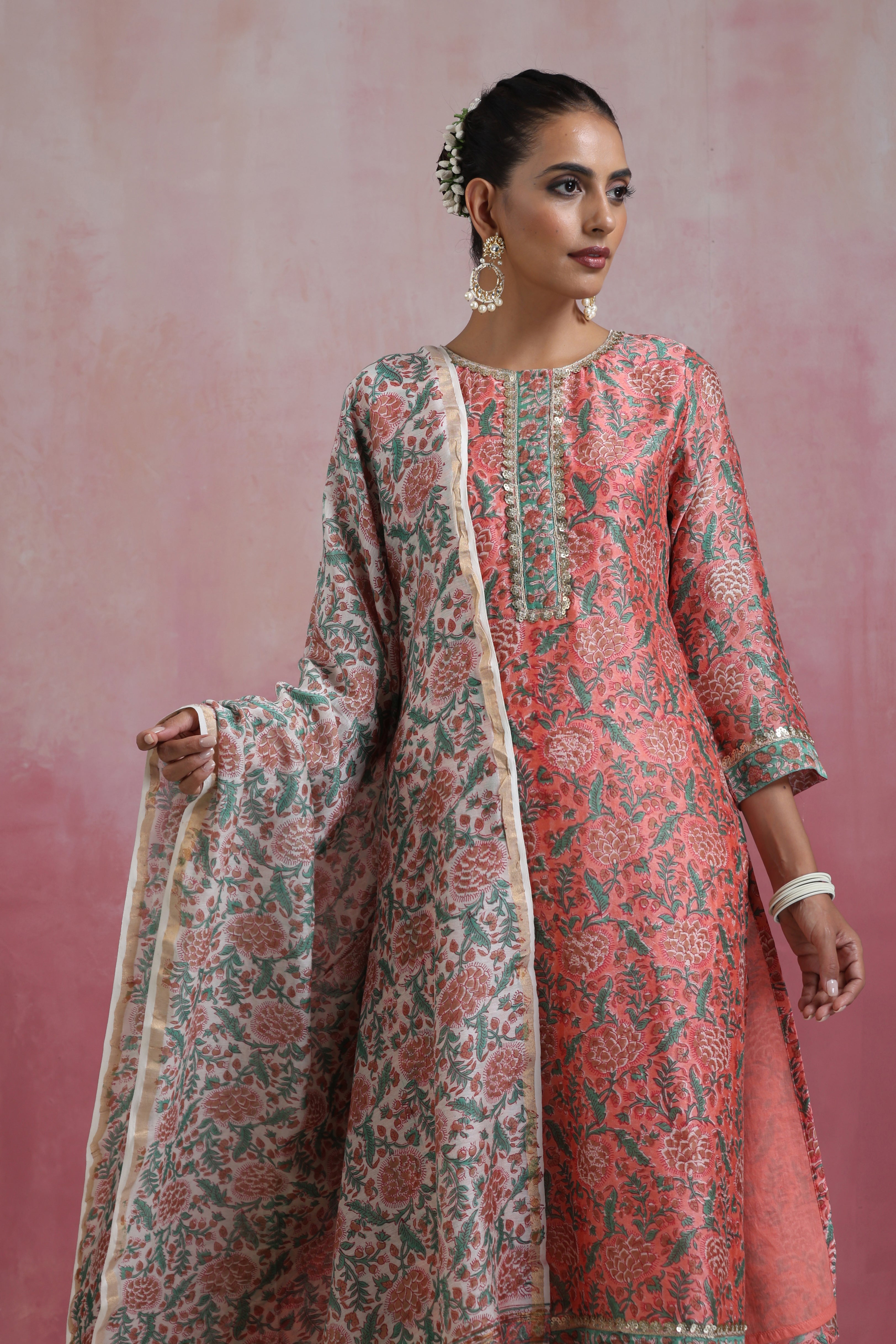 Peach Perry Chanderi Kurta Set of 3