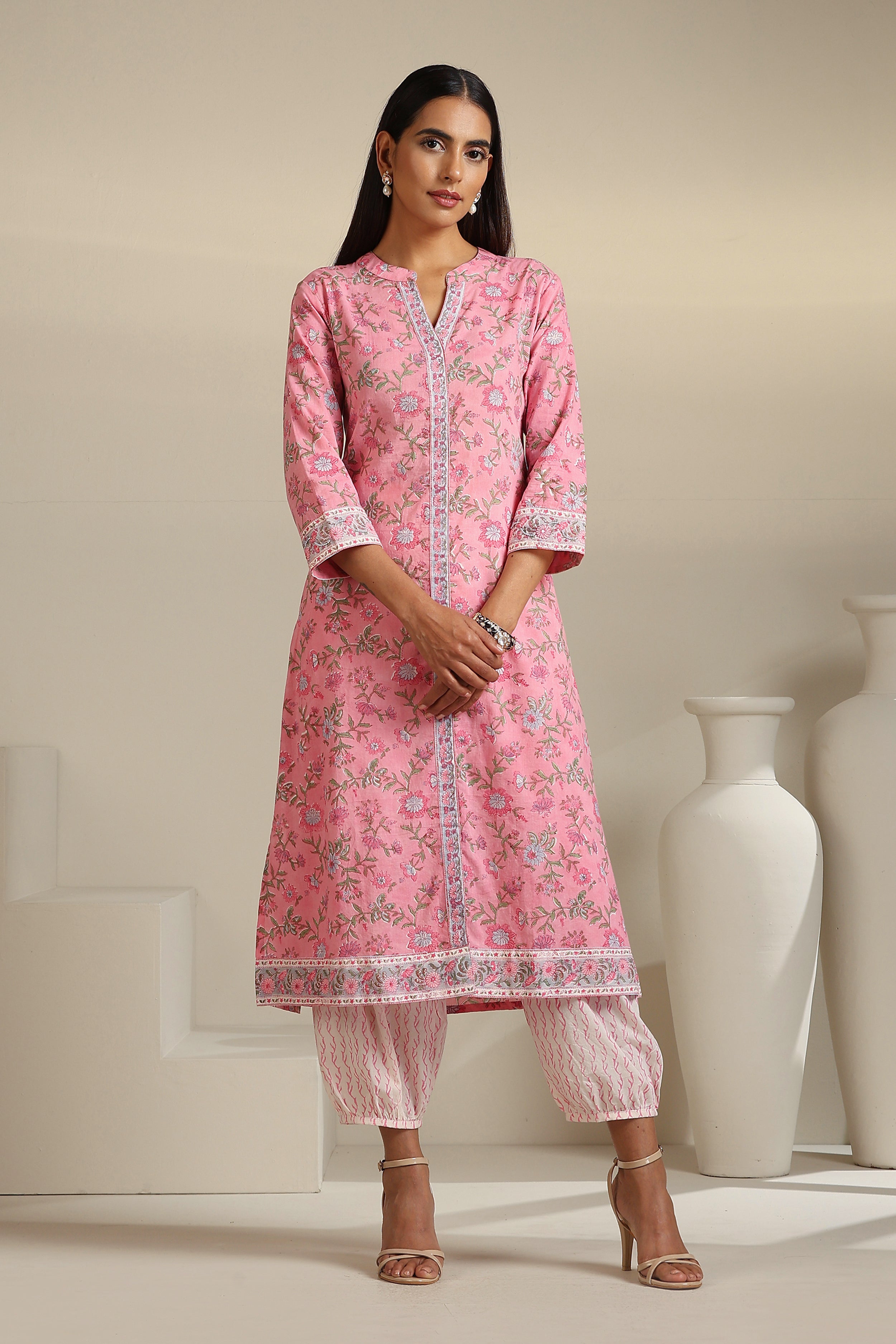 Cerise Pink Embroidered Kurta Set of 3