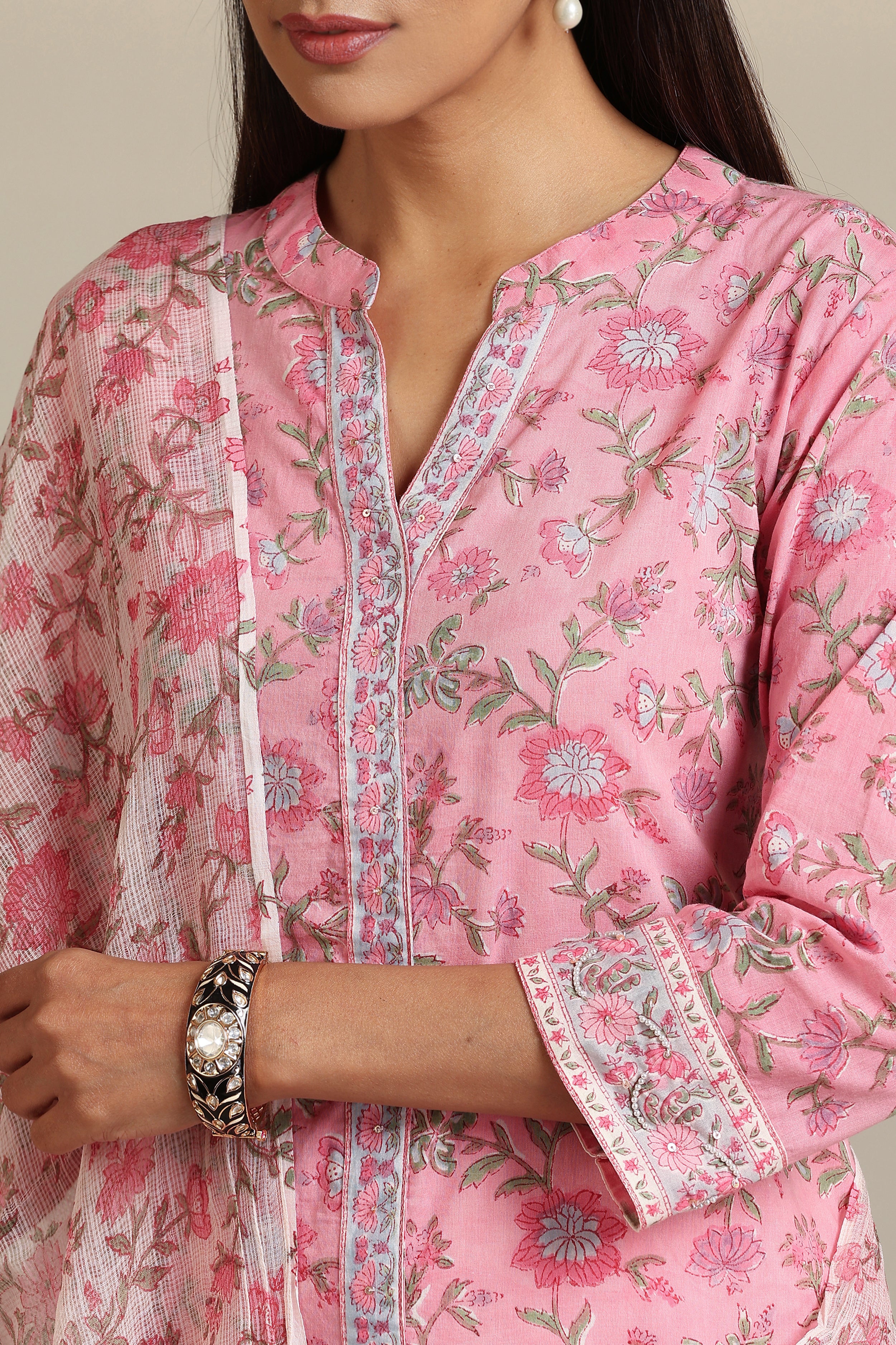 Cerise Pink Embroidered Kurta Set of 3