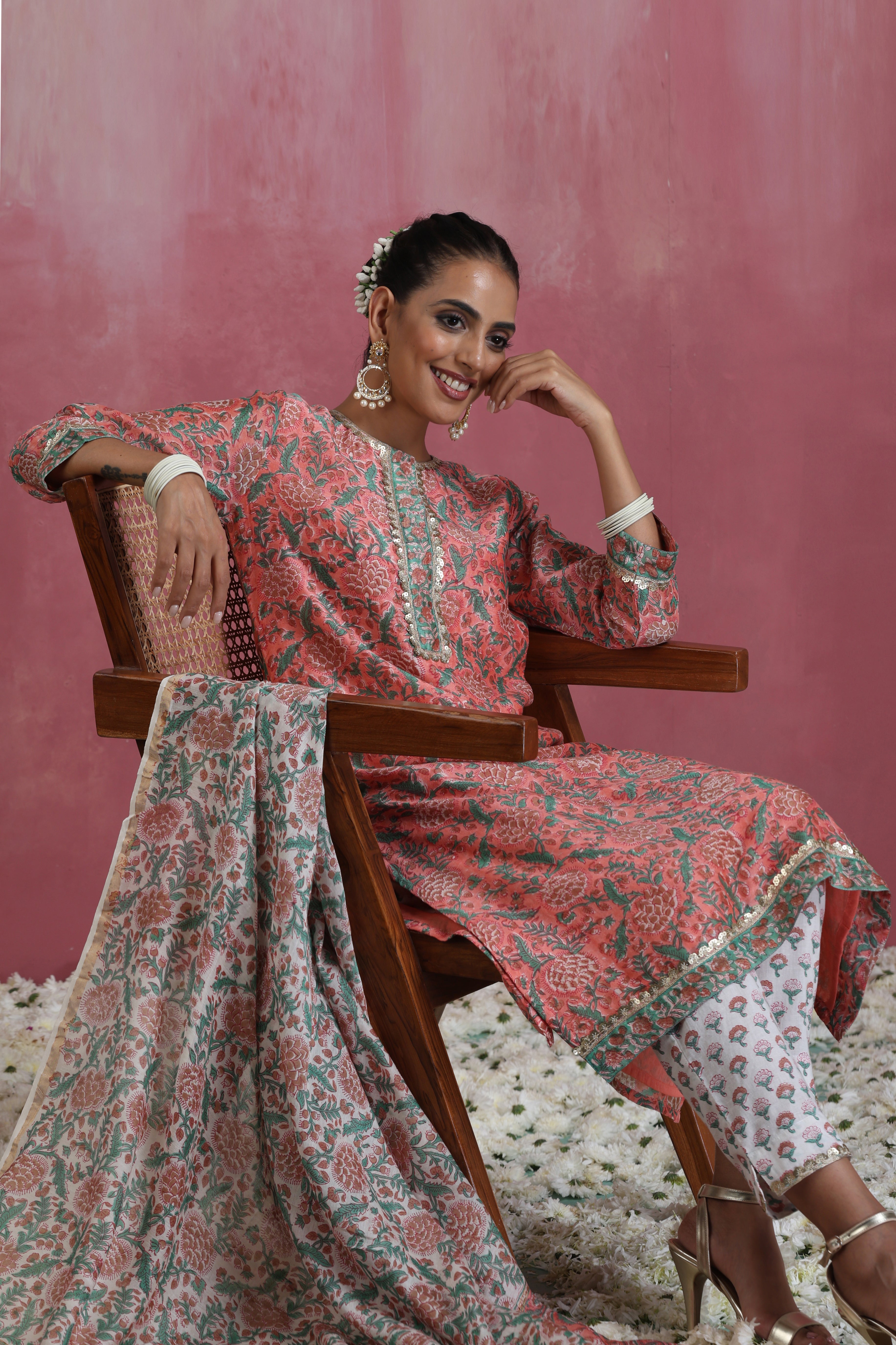 Peach Perry Chanderi Kurta Set of 3