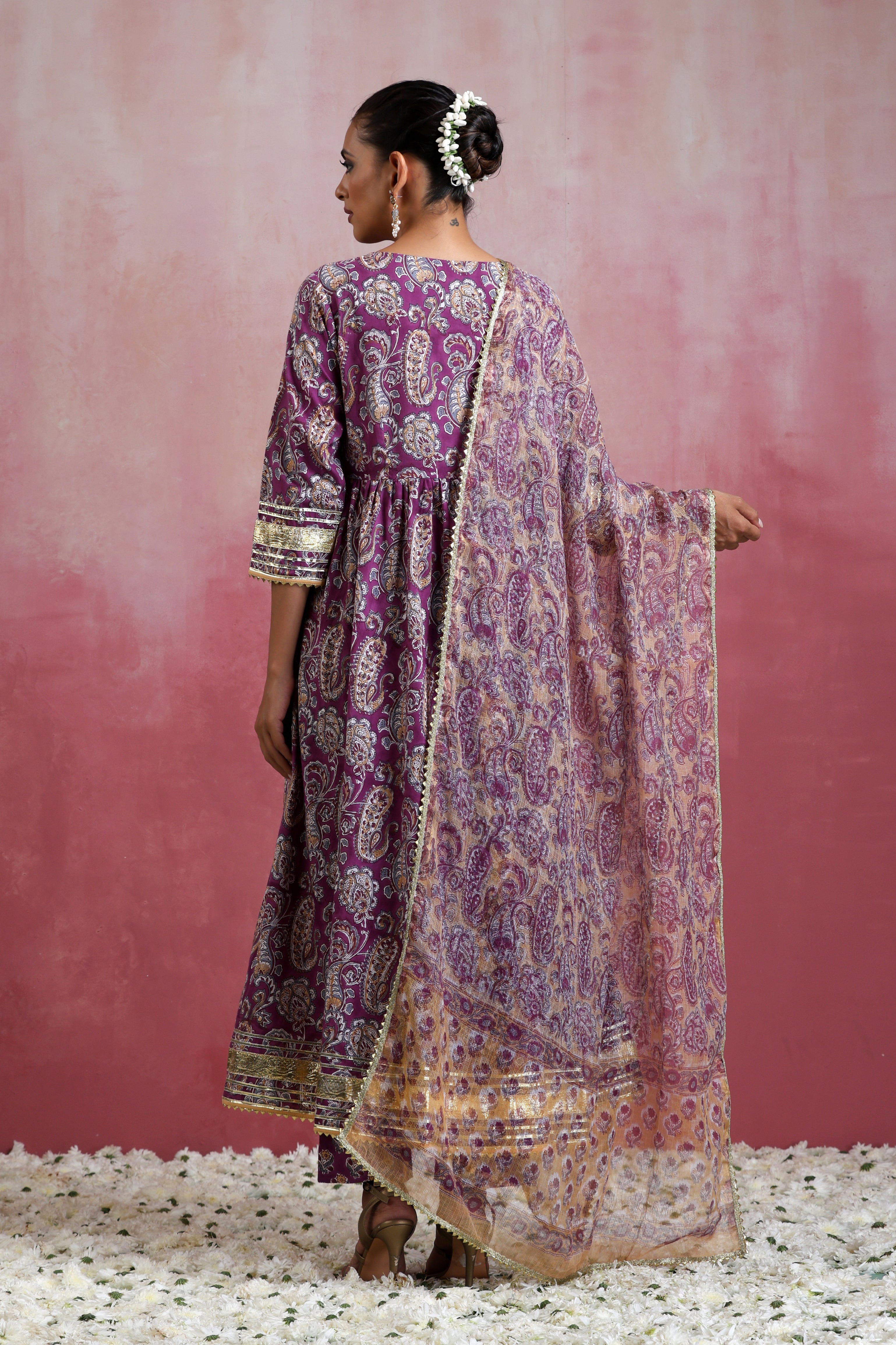 Purple Kimaya Embroidered Anarkali Set of 3