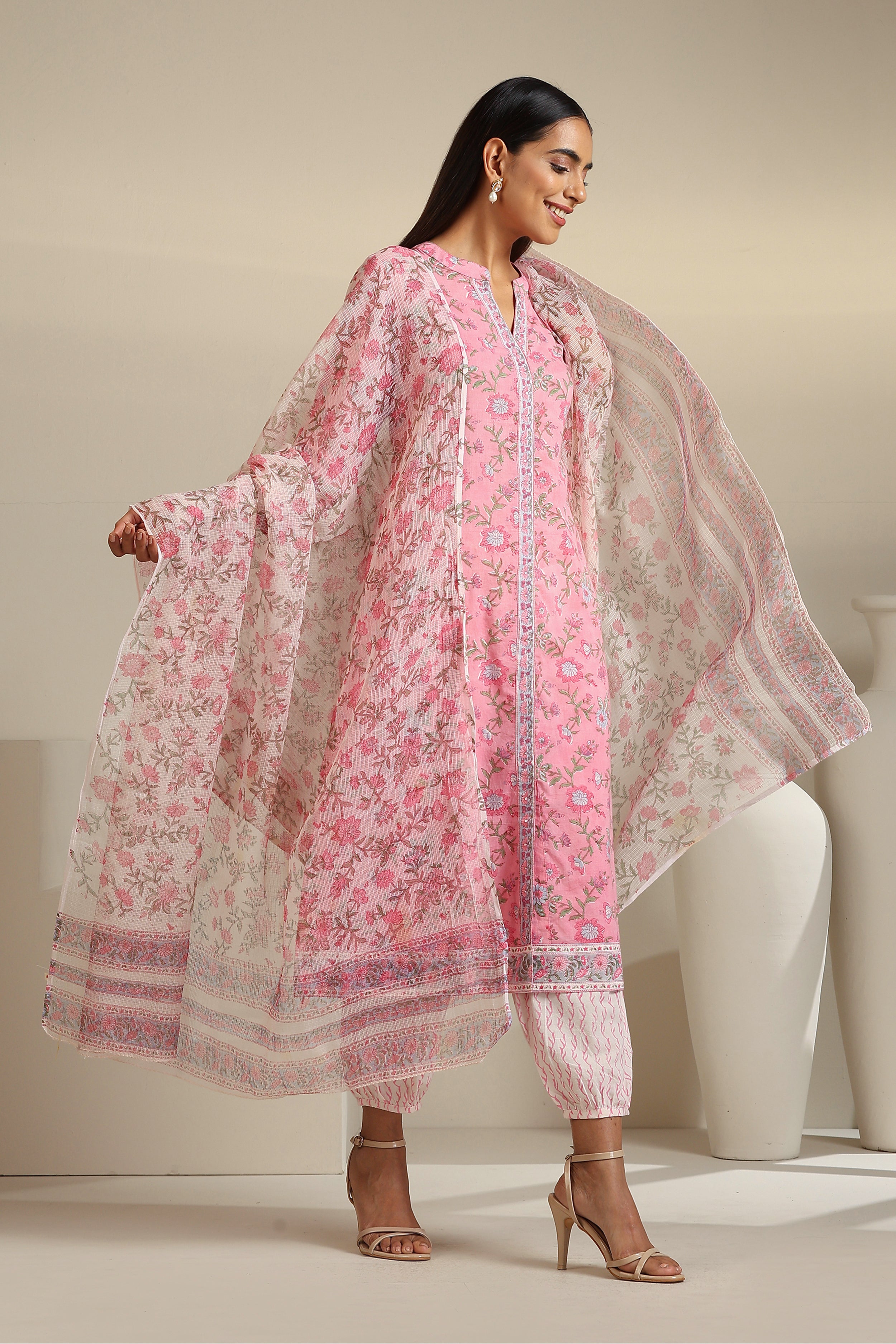 Cerise Pink Embroidered Kurta Set of 3