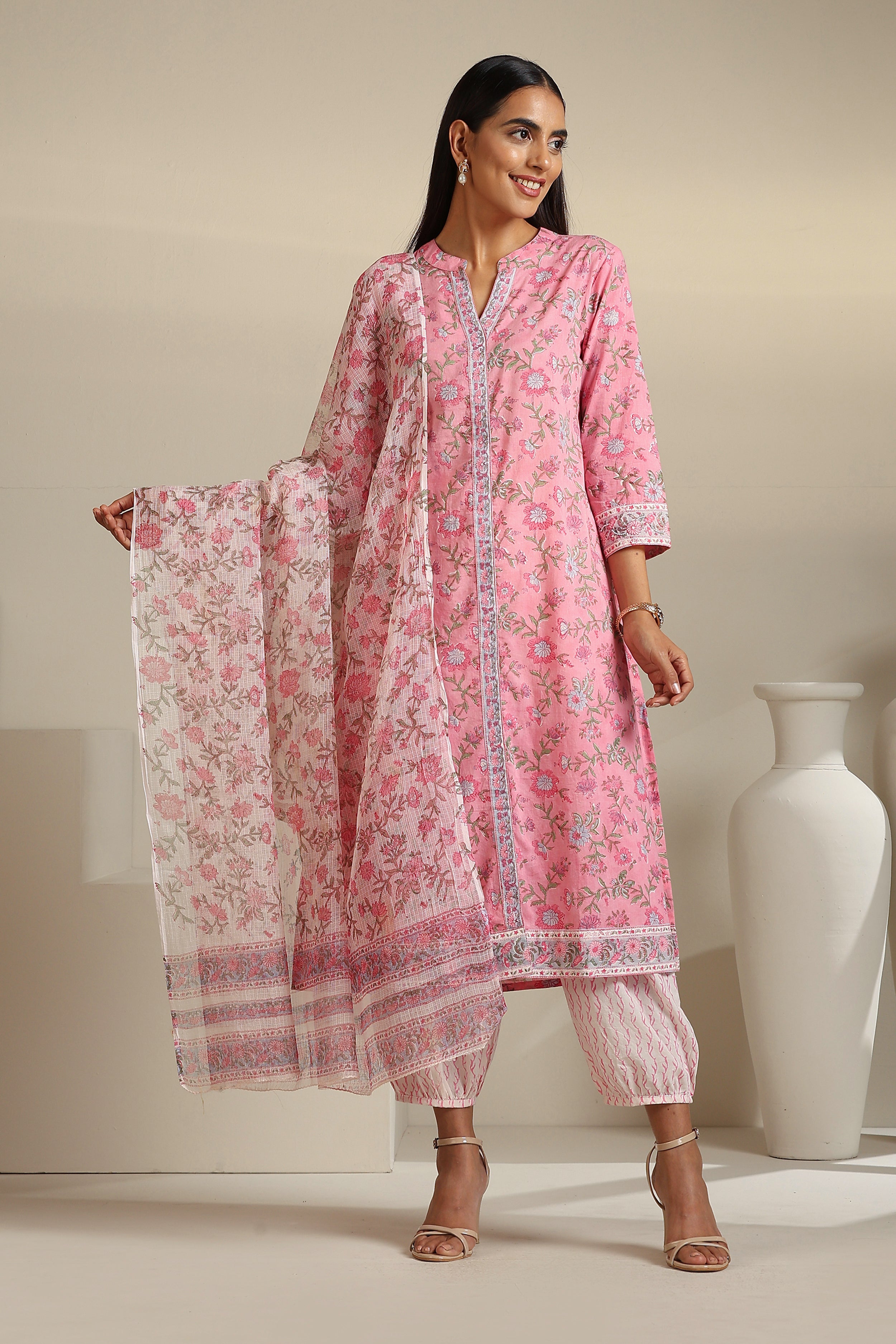 Cerise Pink Embroidered Kurta Set of 3