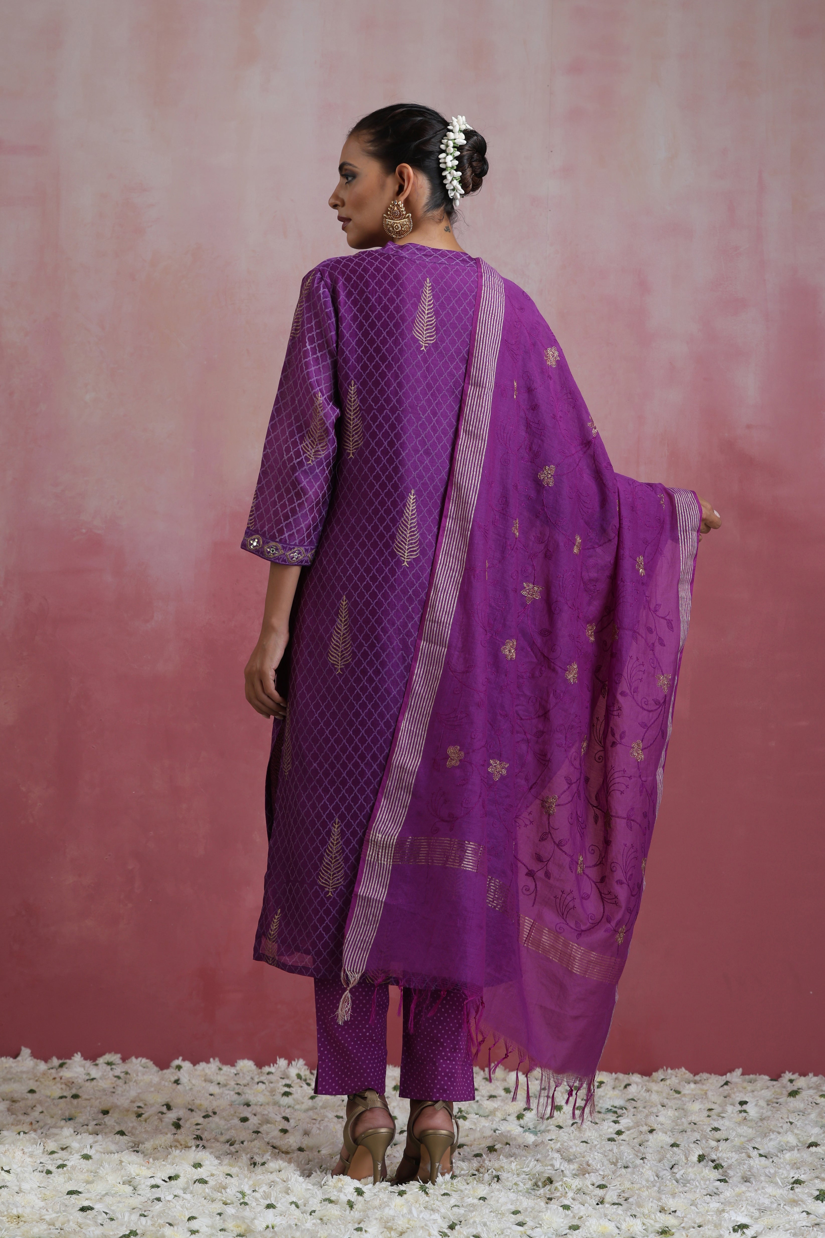 Purple Merlin Embroidered Chanderi Kurta Set of 3