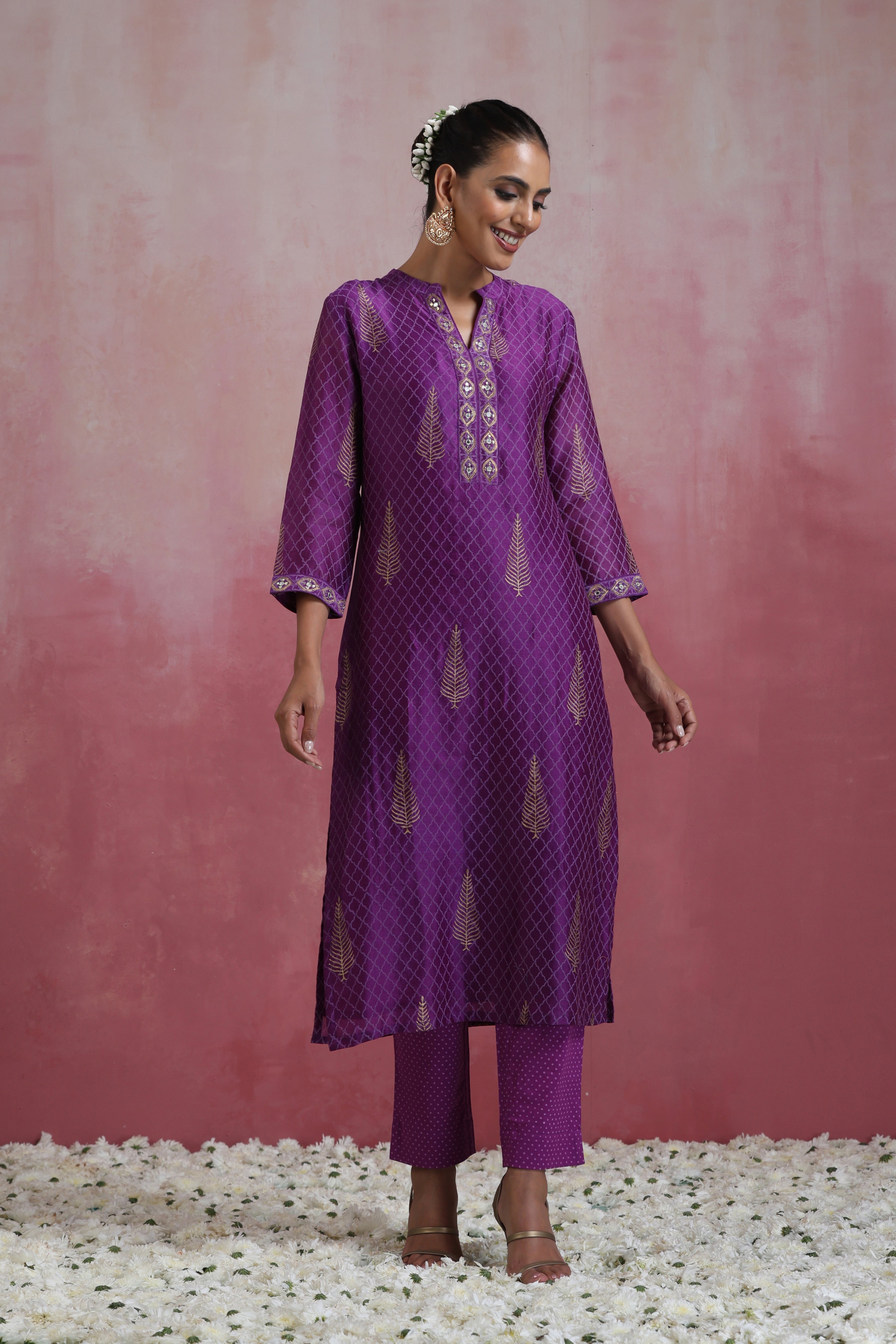 Purple Merlin Embroidered Chanderi Kurta Set of 3