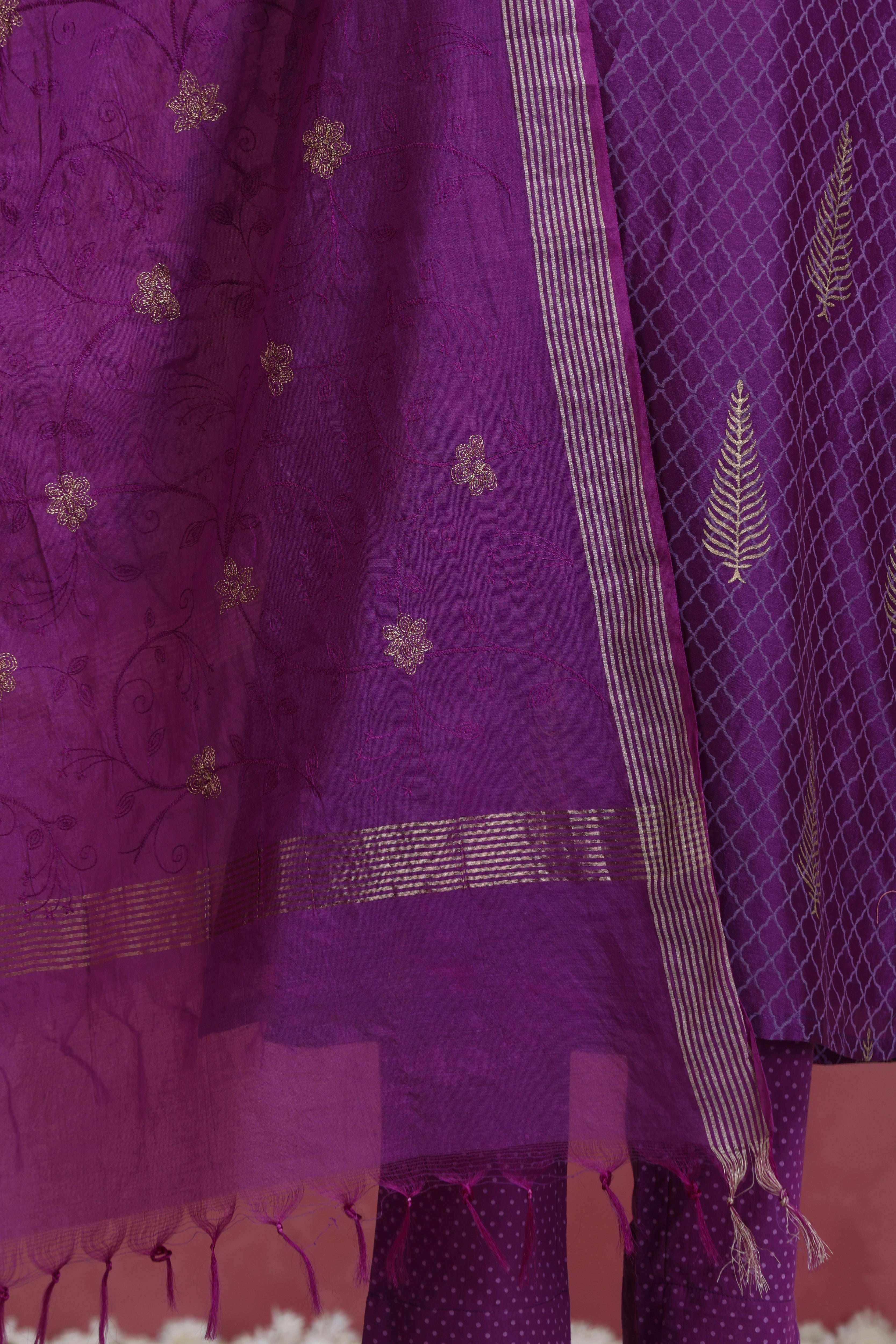 Purple Merlin Embroidered Chanderi Kurta Set of 3