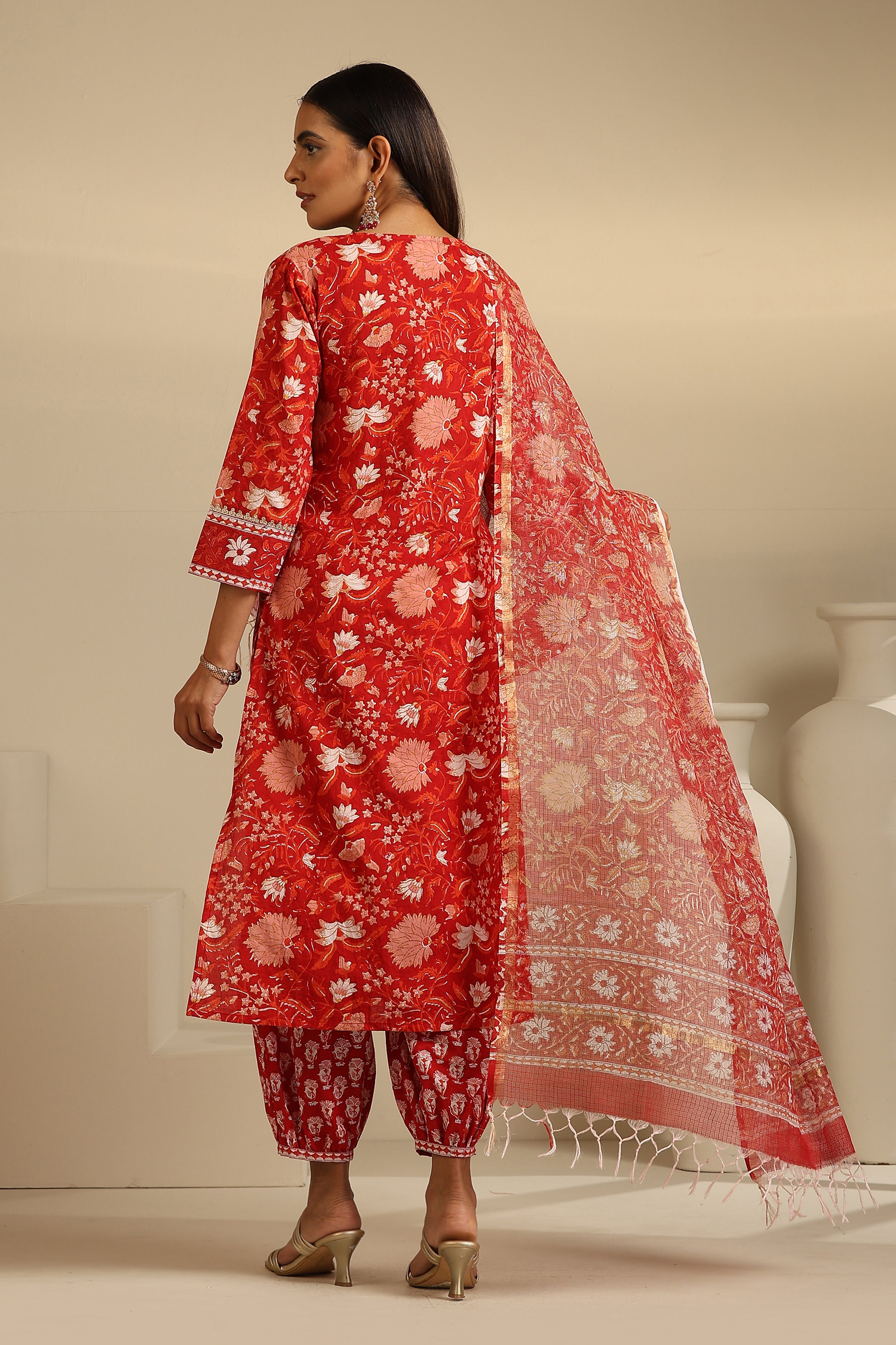 Red Clara Embroidered Kurta Set of 3