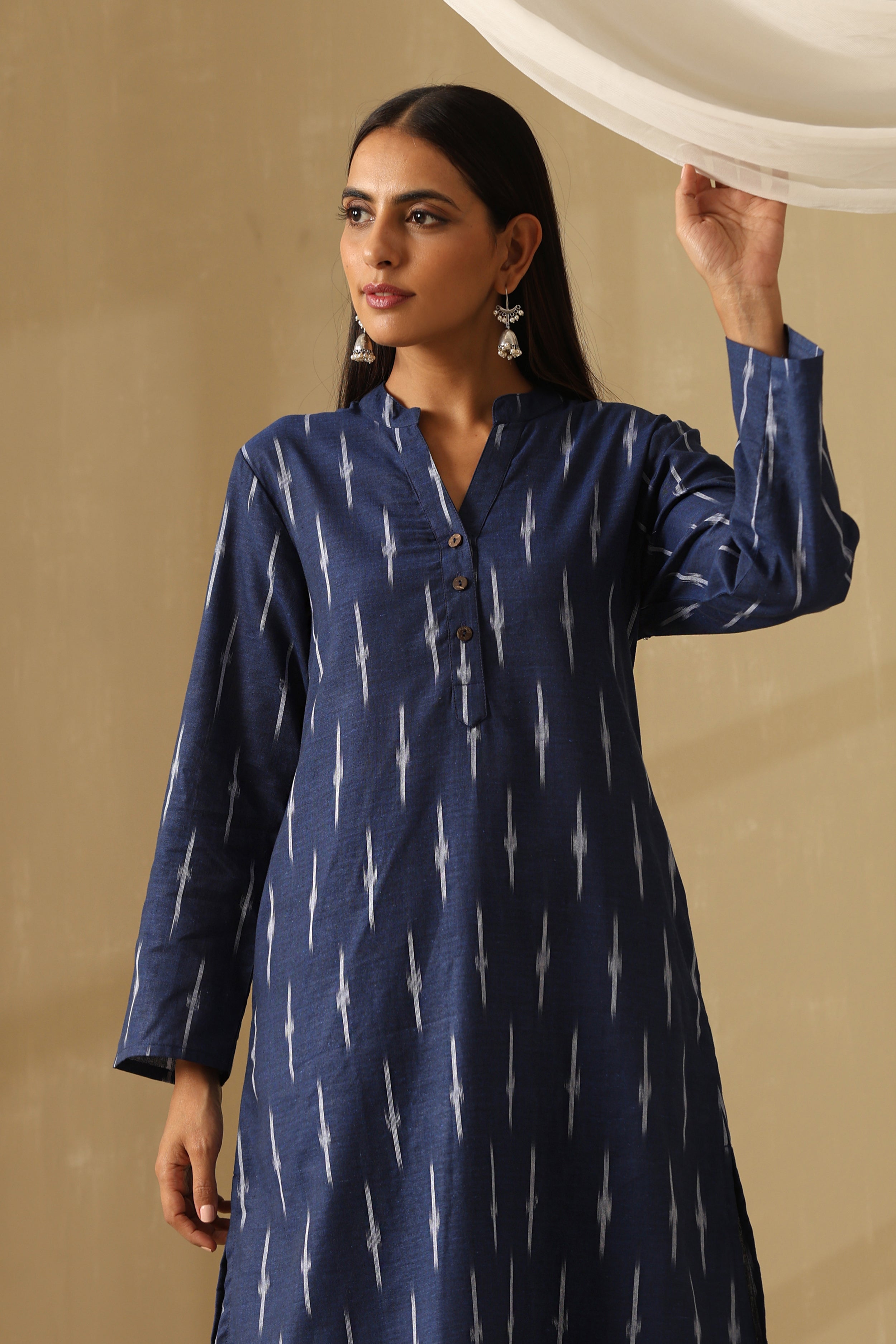 Ceylon Navy Ikat Handloom Cotton Kurta Set of 2