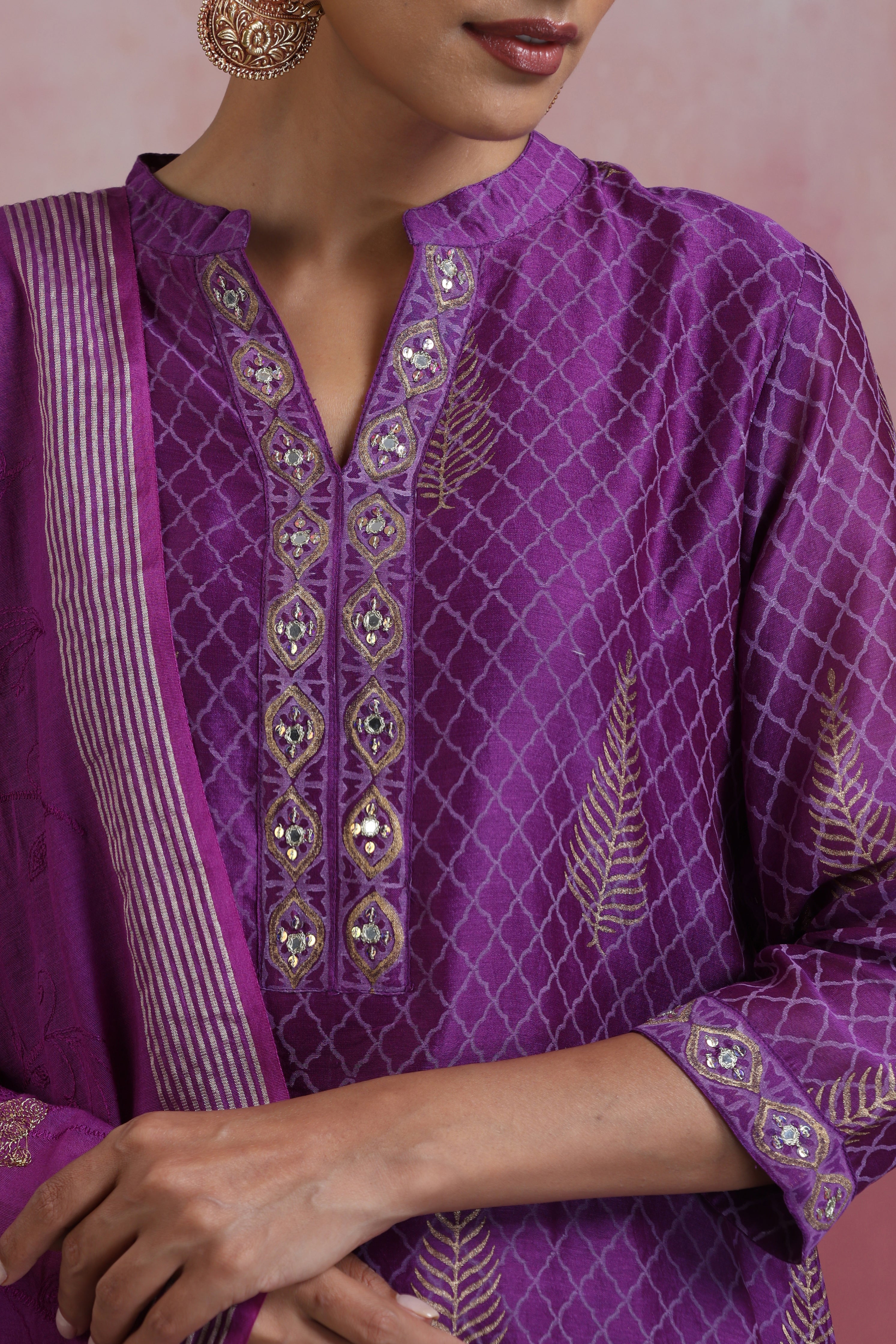 Purple Merlin Embroidered Chanderi Kurta Set of 3