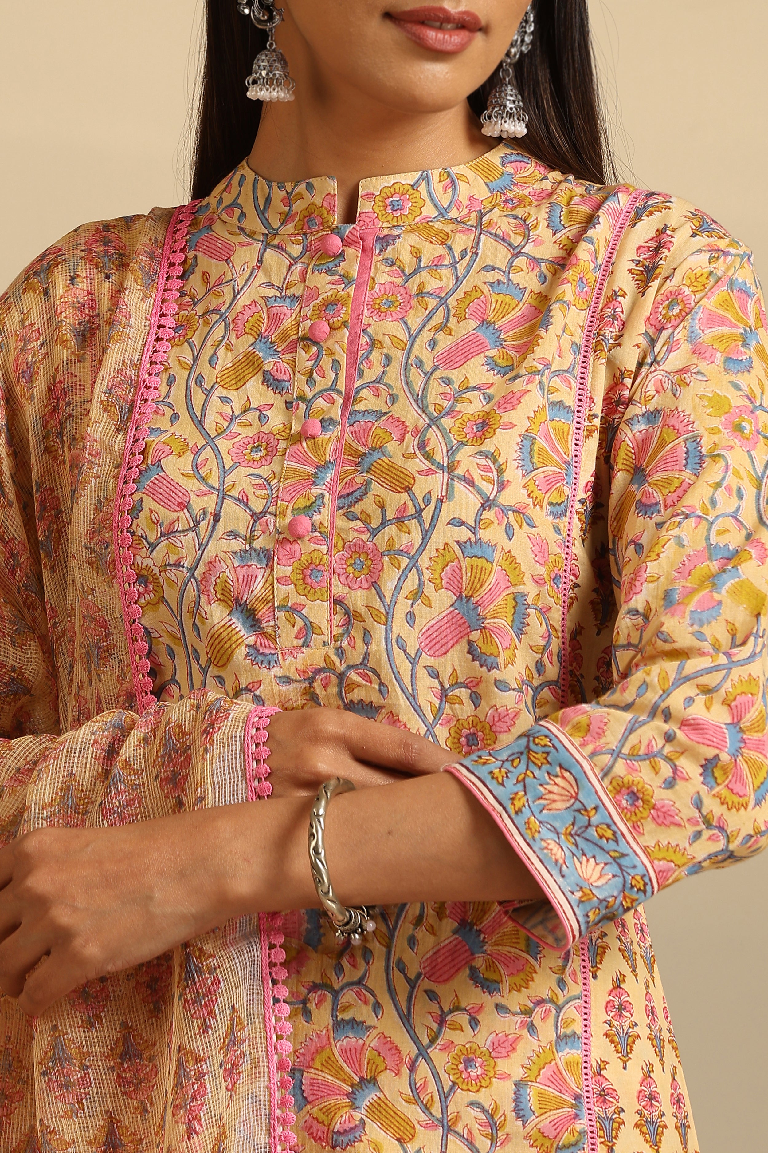 Yellow Lantana Floral Kurta Set of 3