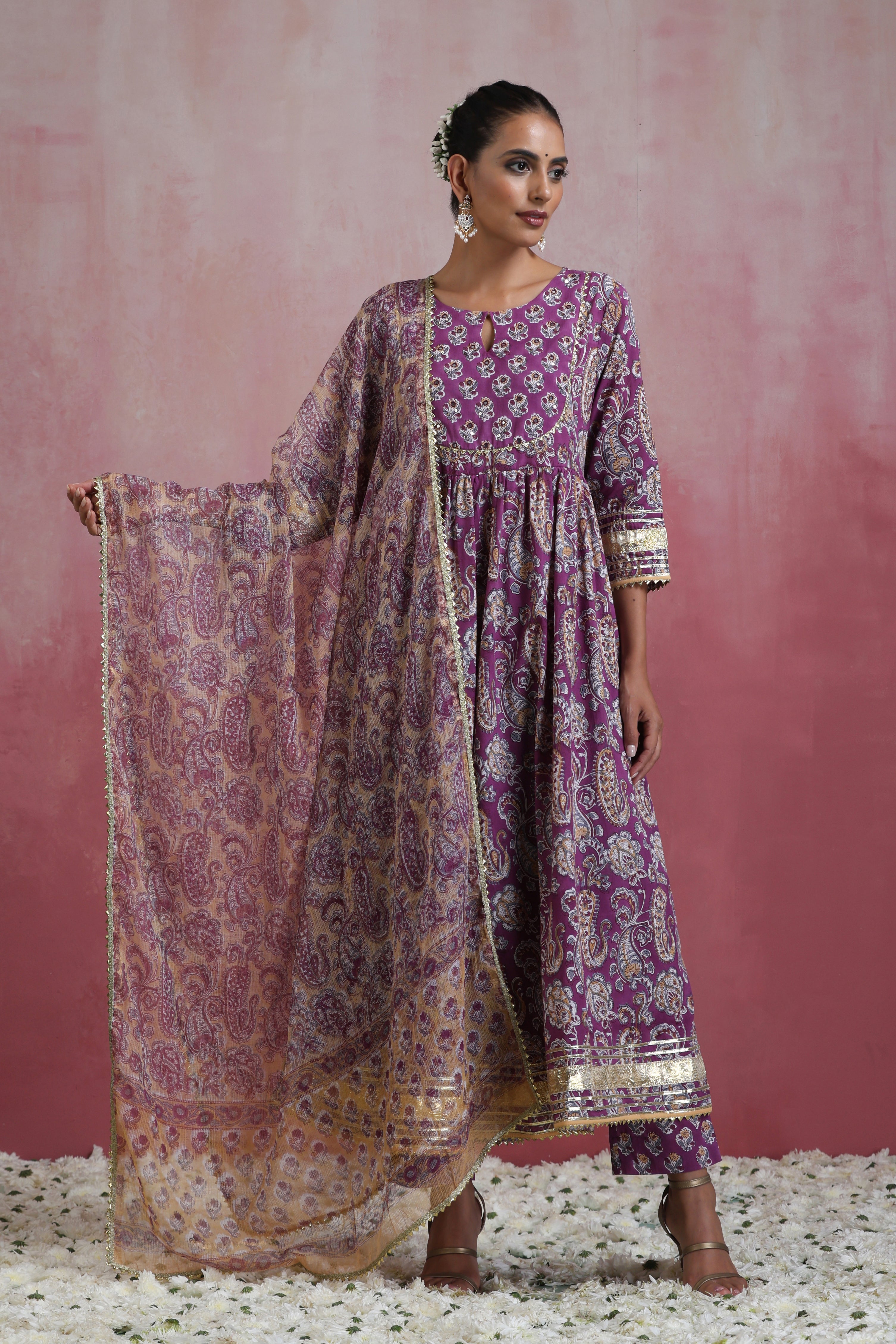 Purple Kimaya Embroidered Anarkali Set of 3