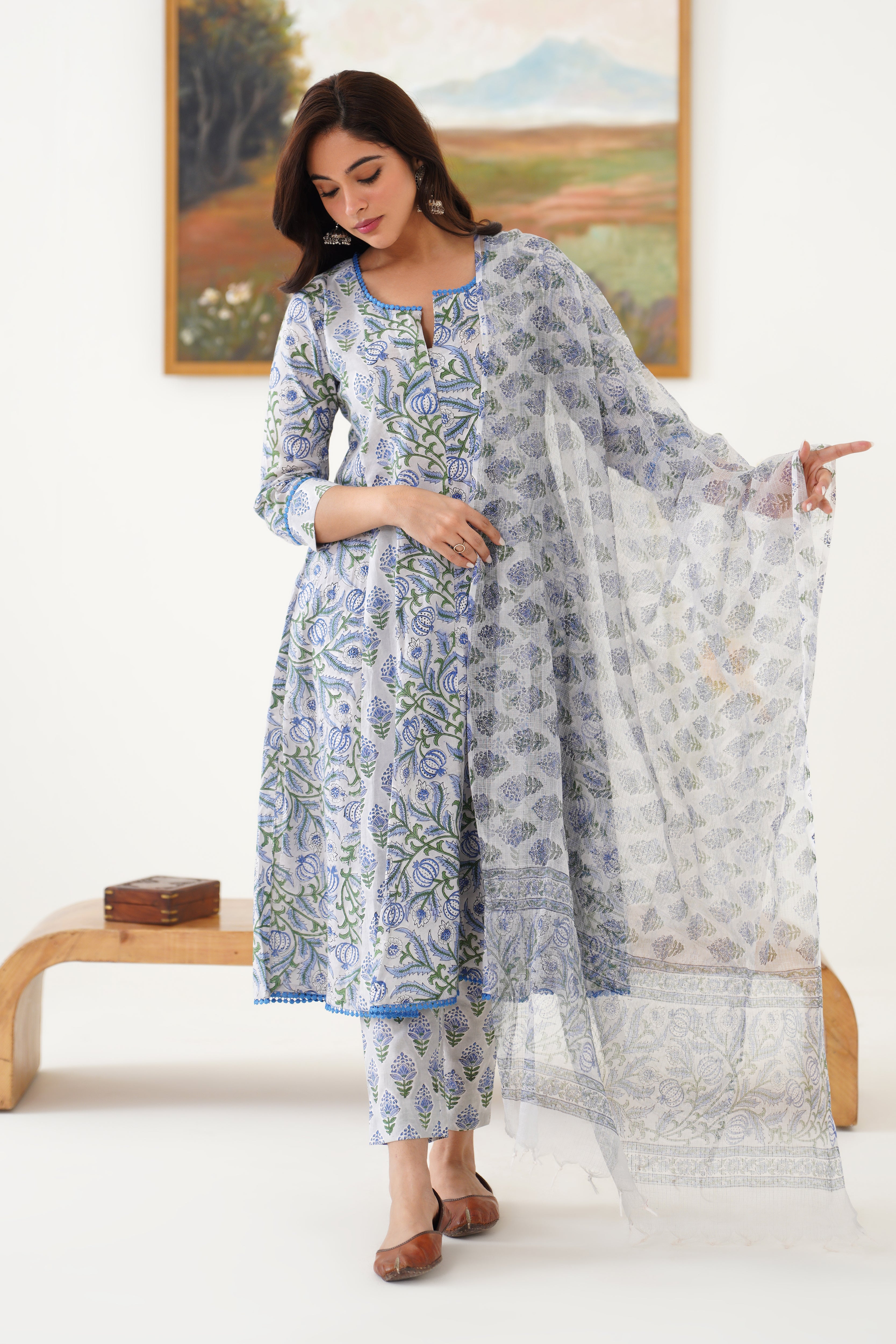Blue Freesia Kalidaar Anarkali Set of 3