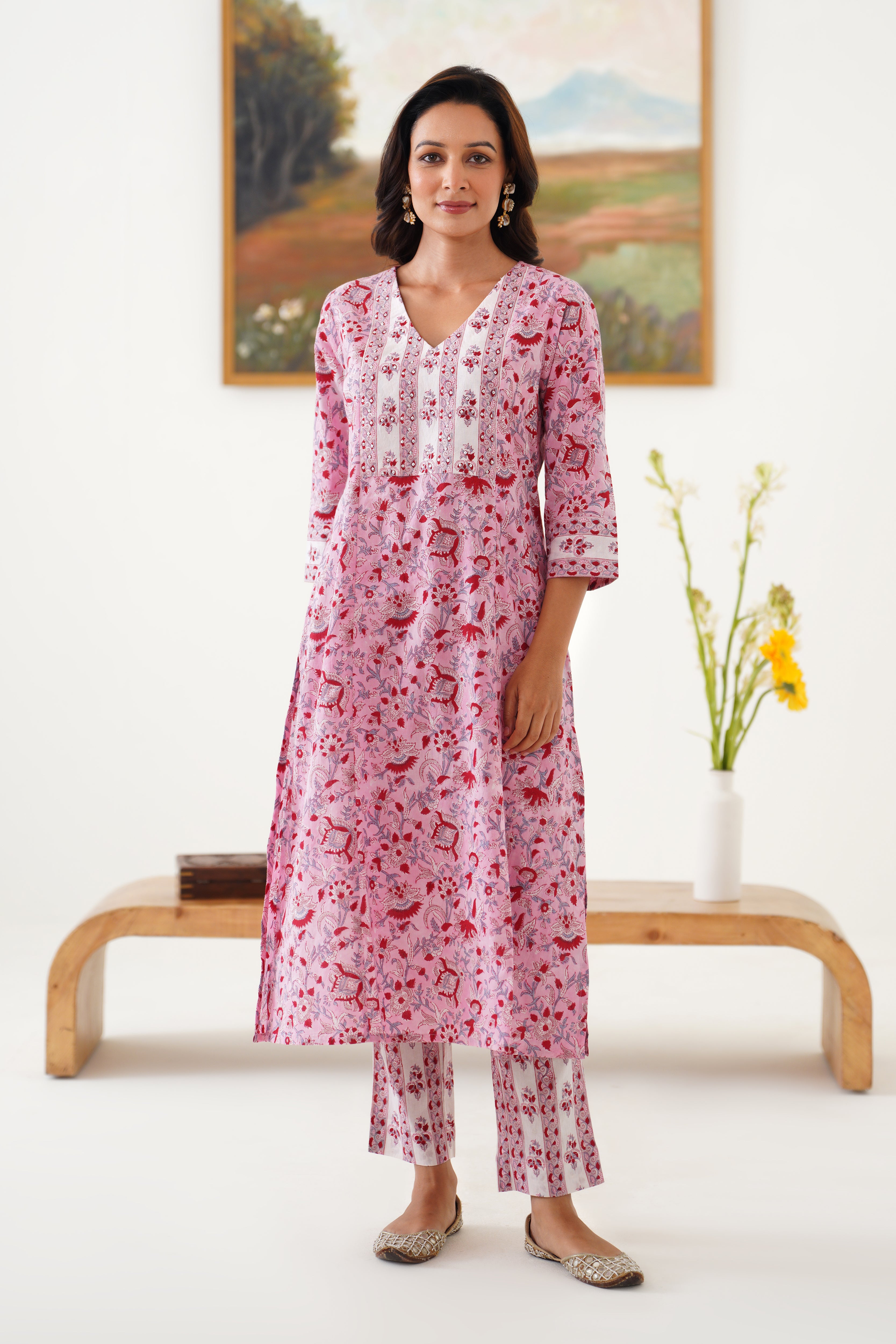 Pink Fiona Embroidered Kurta Set of 3