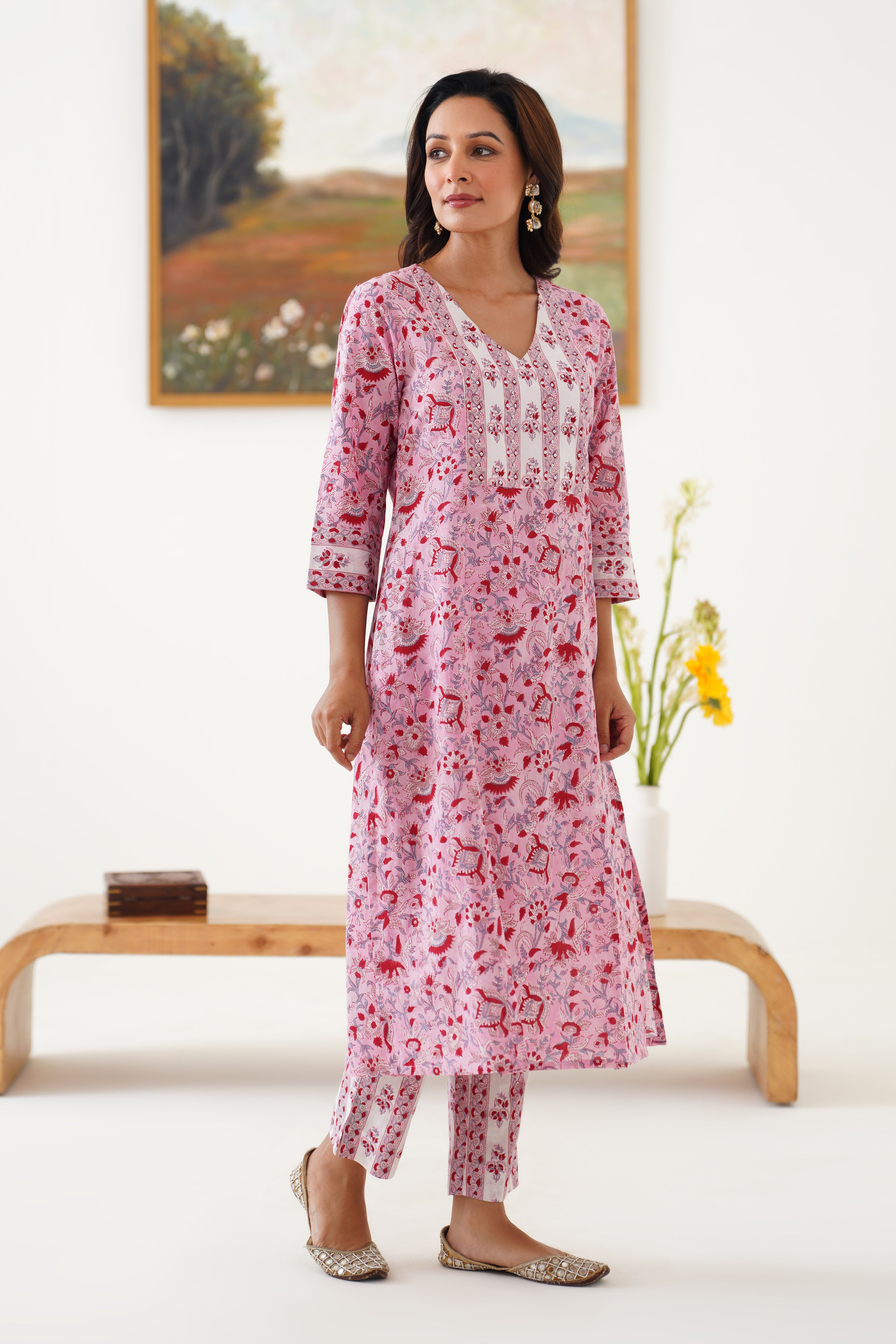 Pink Fiona Embroidered Kurta Set of 3