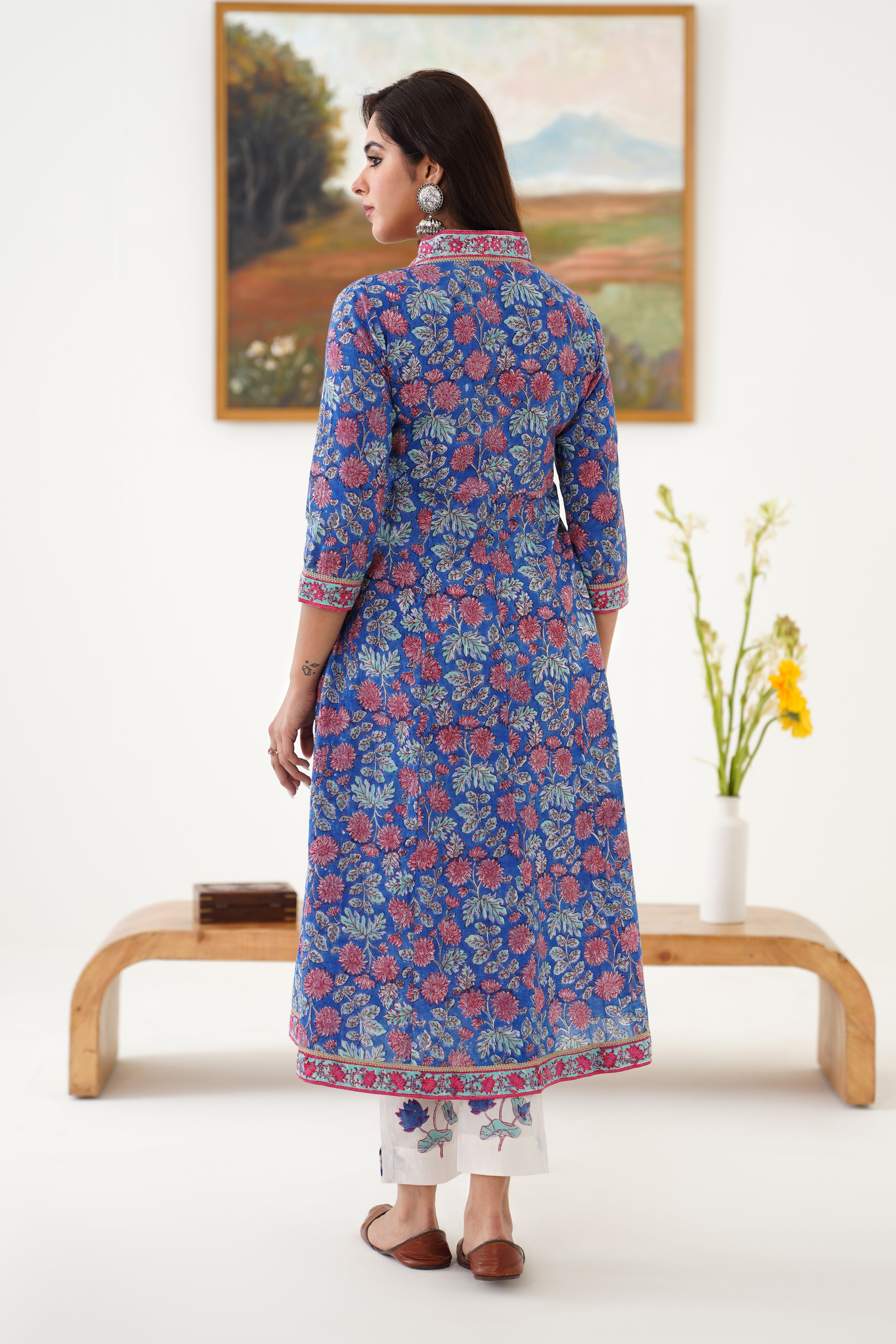 Blue Eliana Embroidered Anarkali Set of 3