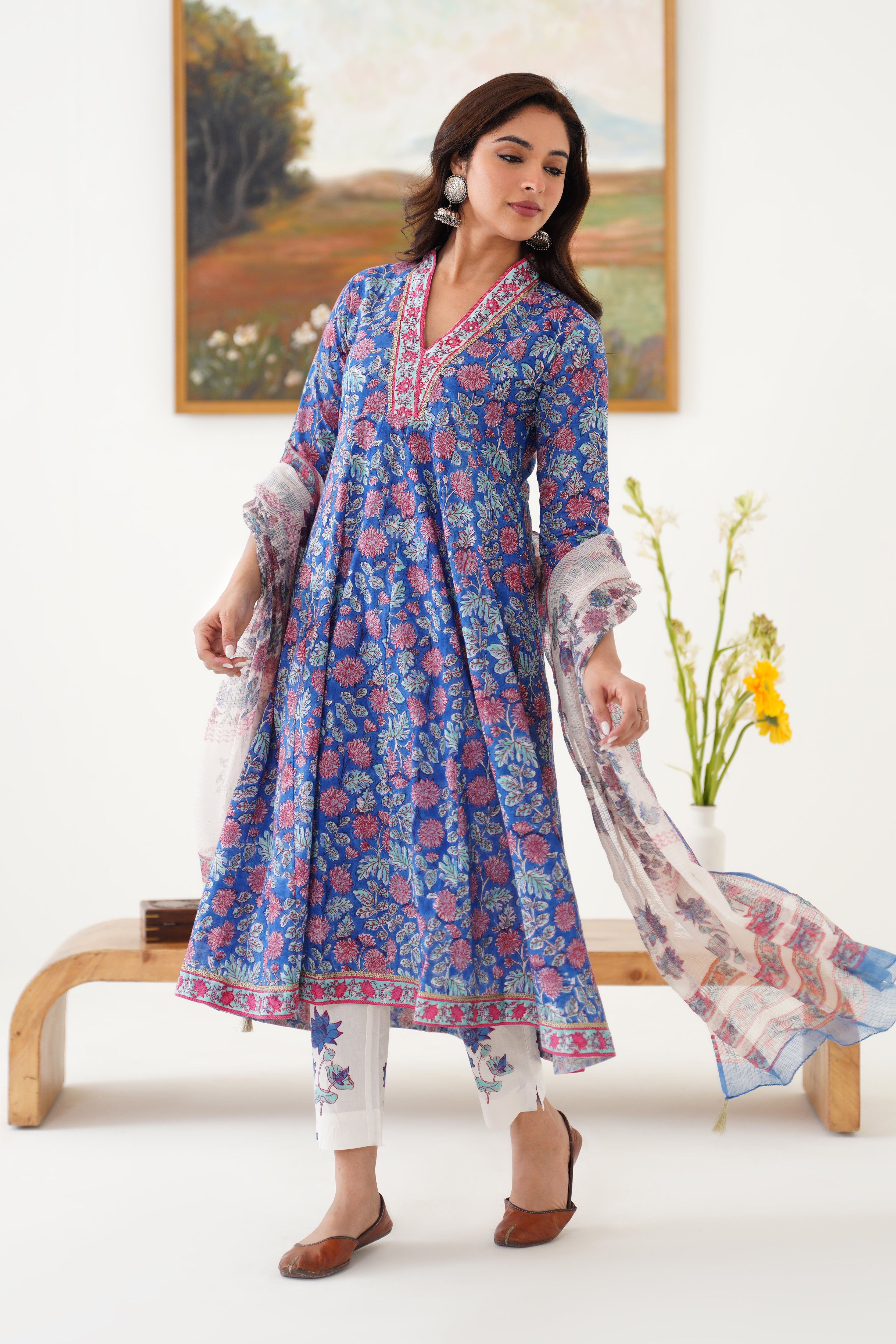 Blue Eliana Embroidered Anarkali Set of 3