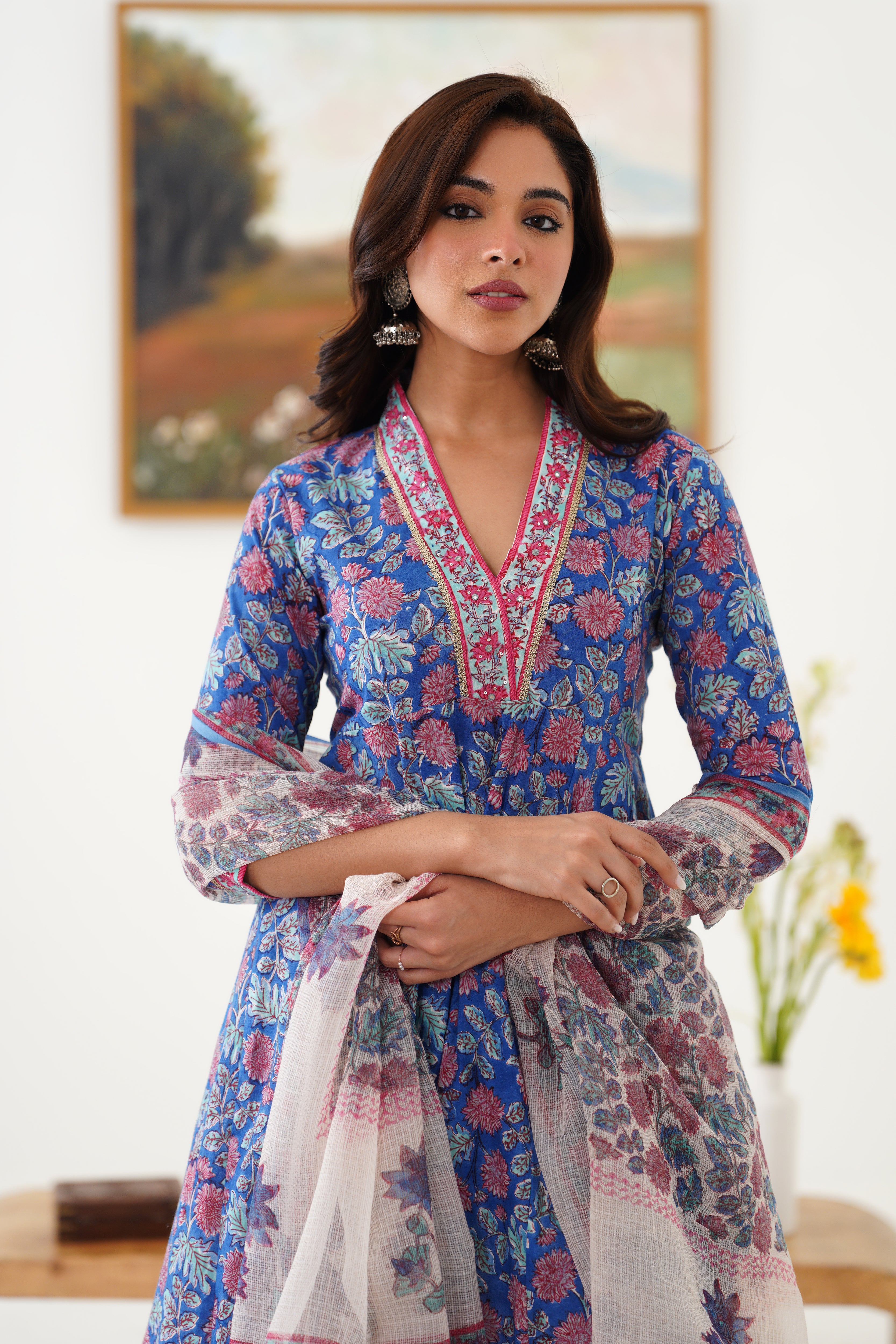 Blue Eliana Embroidered Anarkali Set of 3