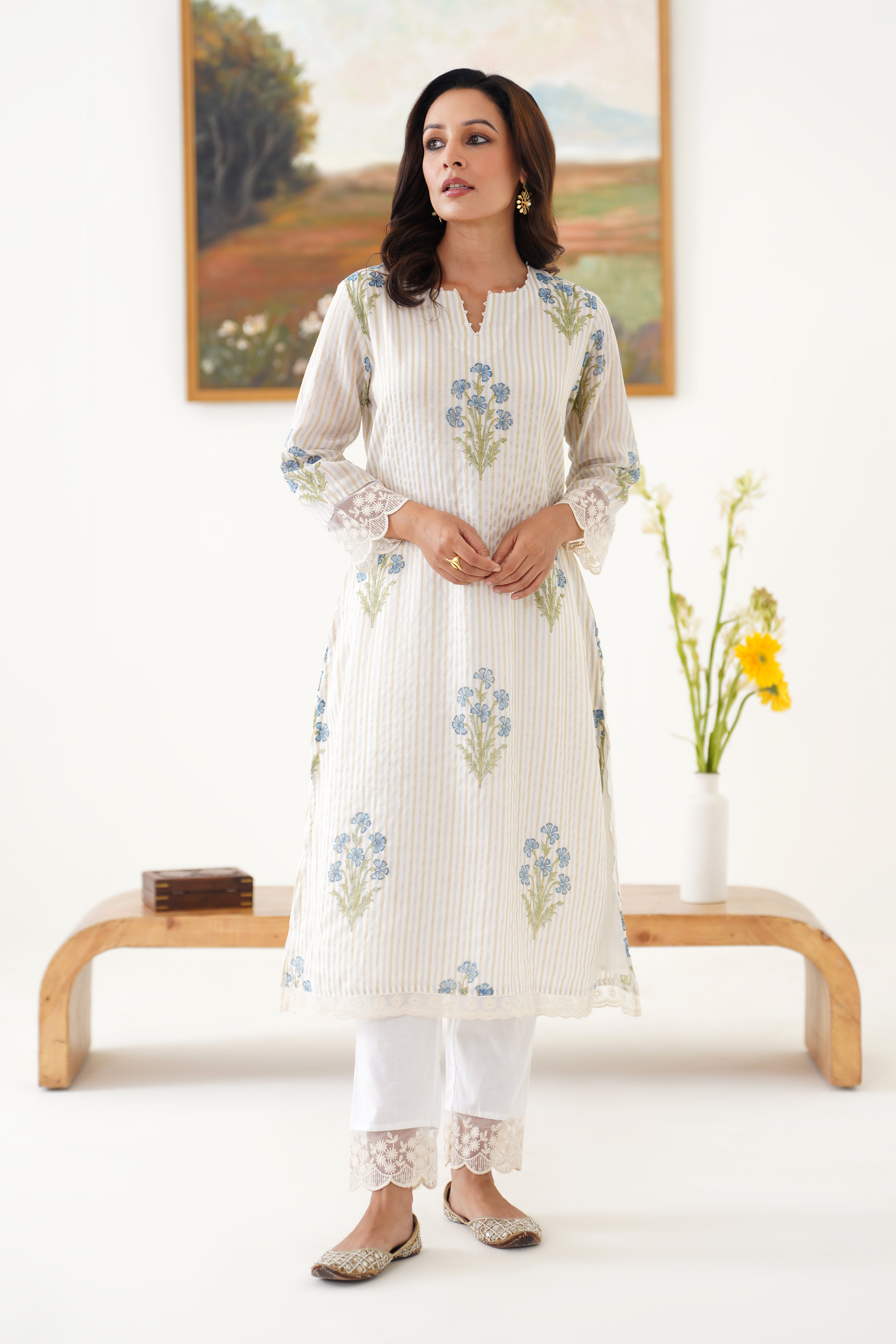 Blue Valerie Chanderi Kurta Set of 3