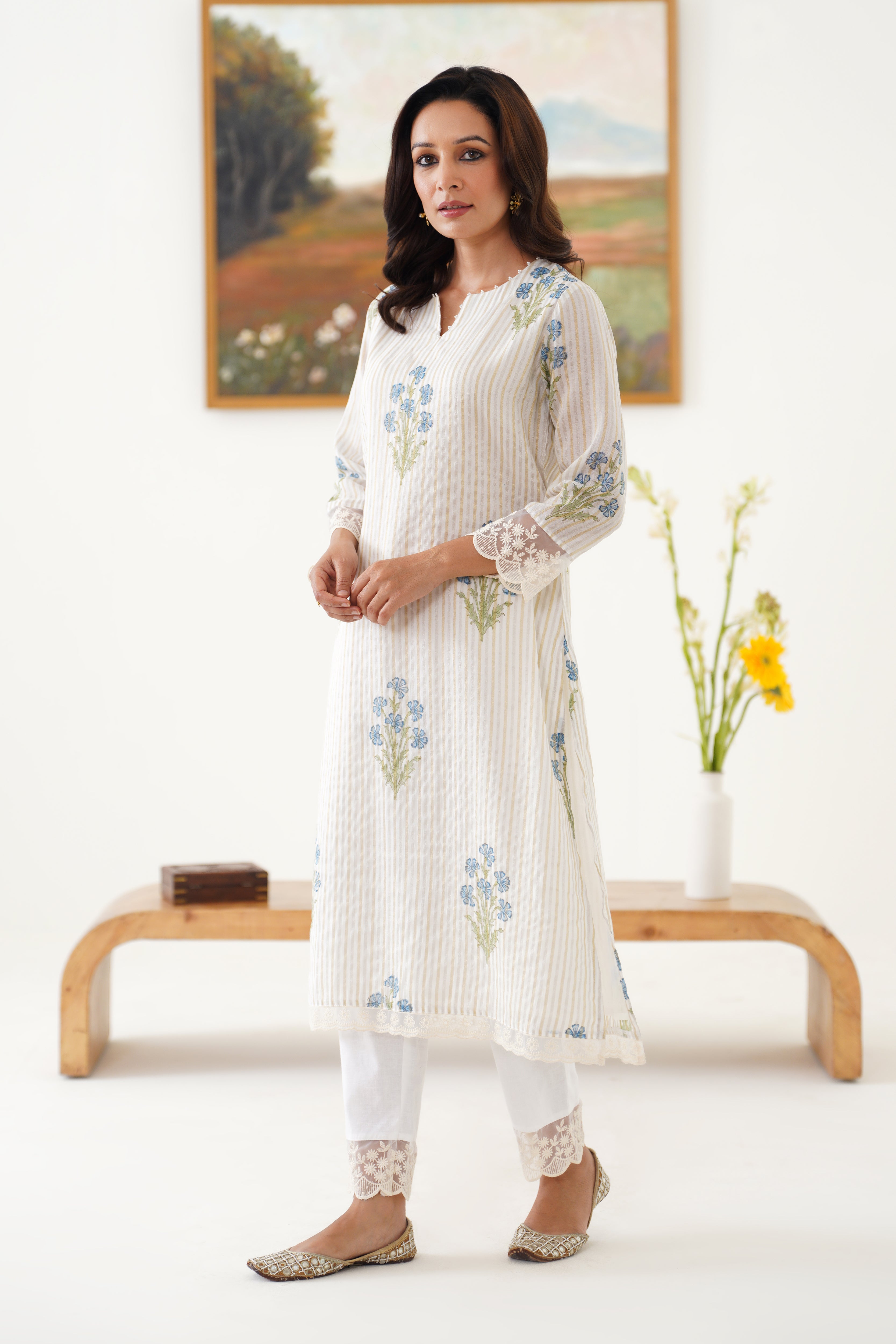 Blue Valerie Chanderi Kurta Set of 3
