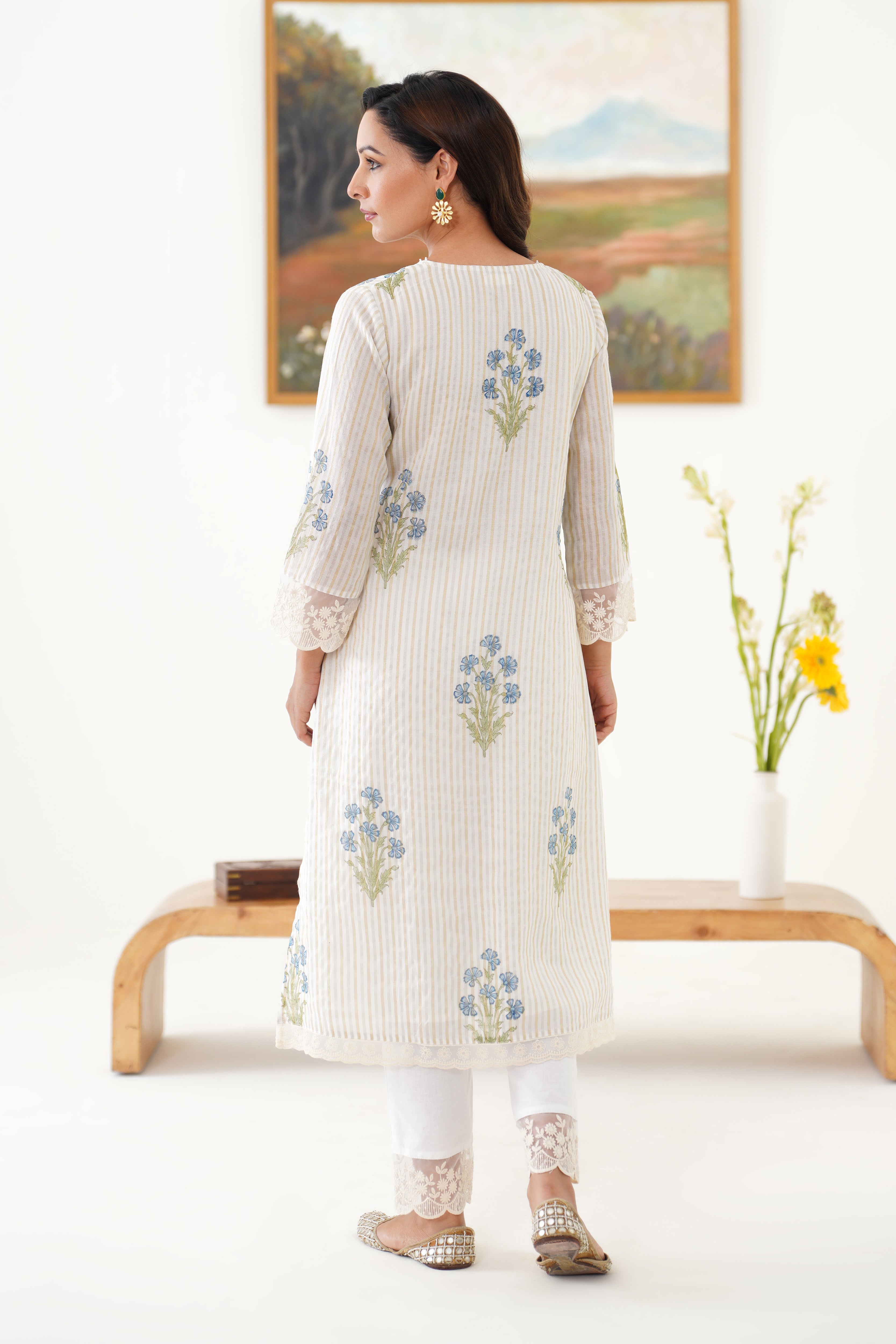 Blue Valerie Chanderi Kurta Set of 3
