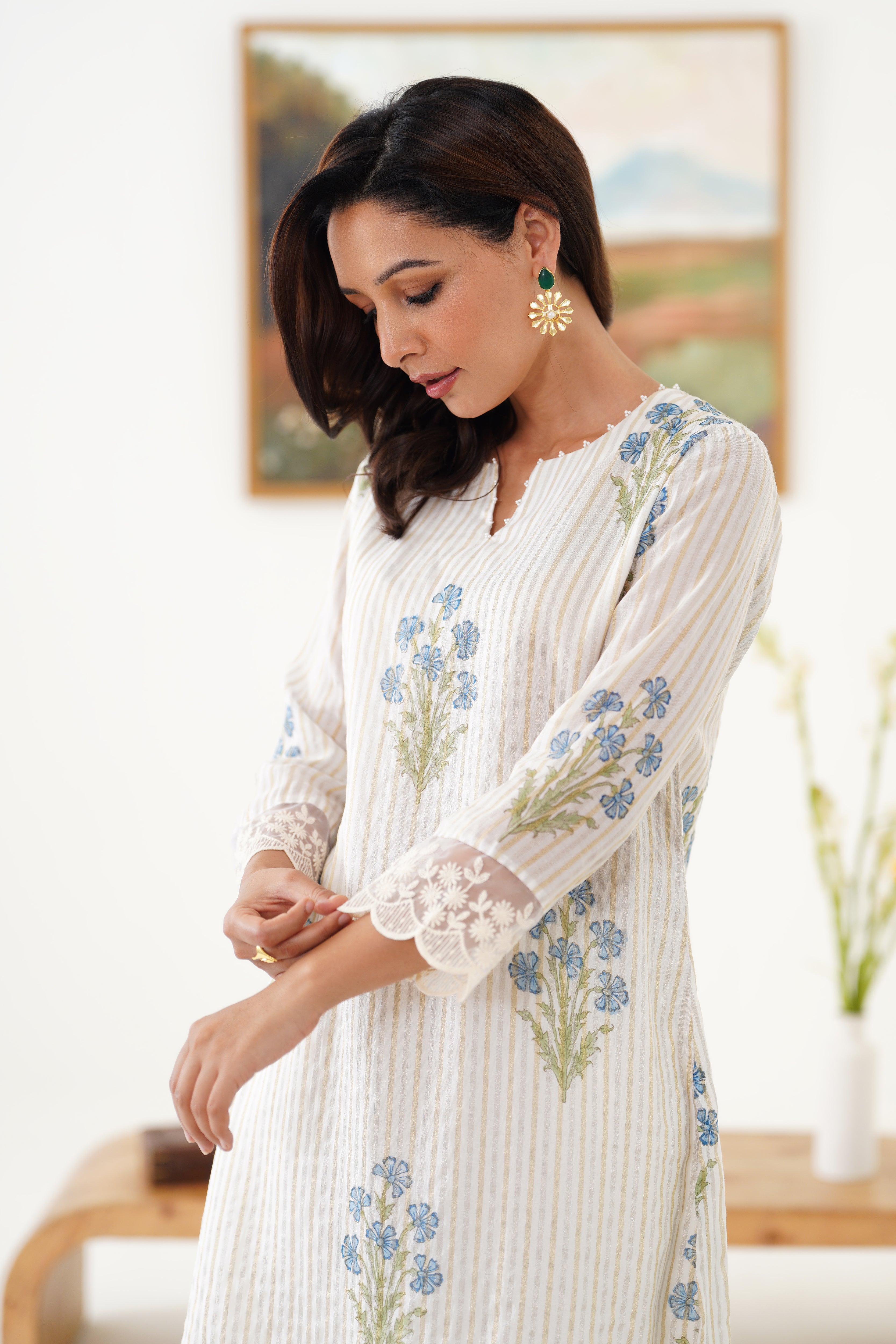 Blue Valerie Chanderi Kurta Set of 3