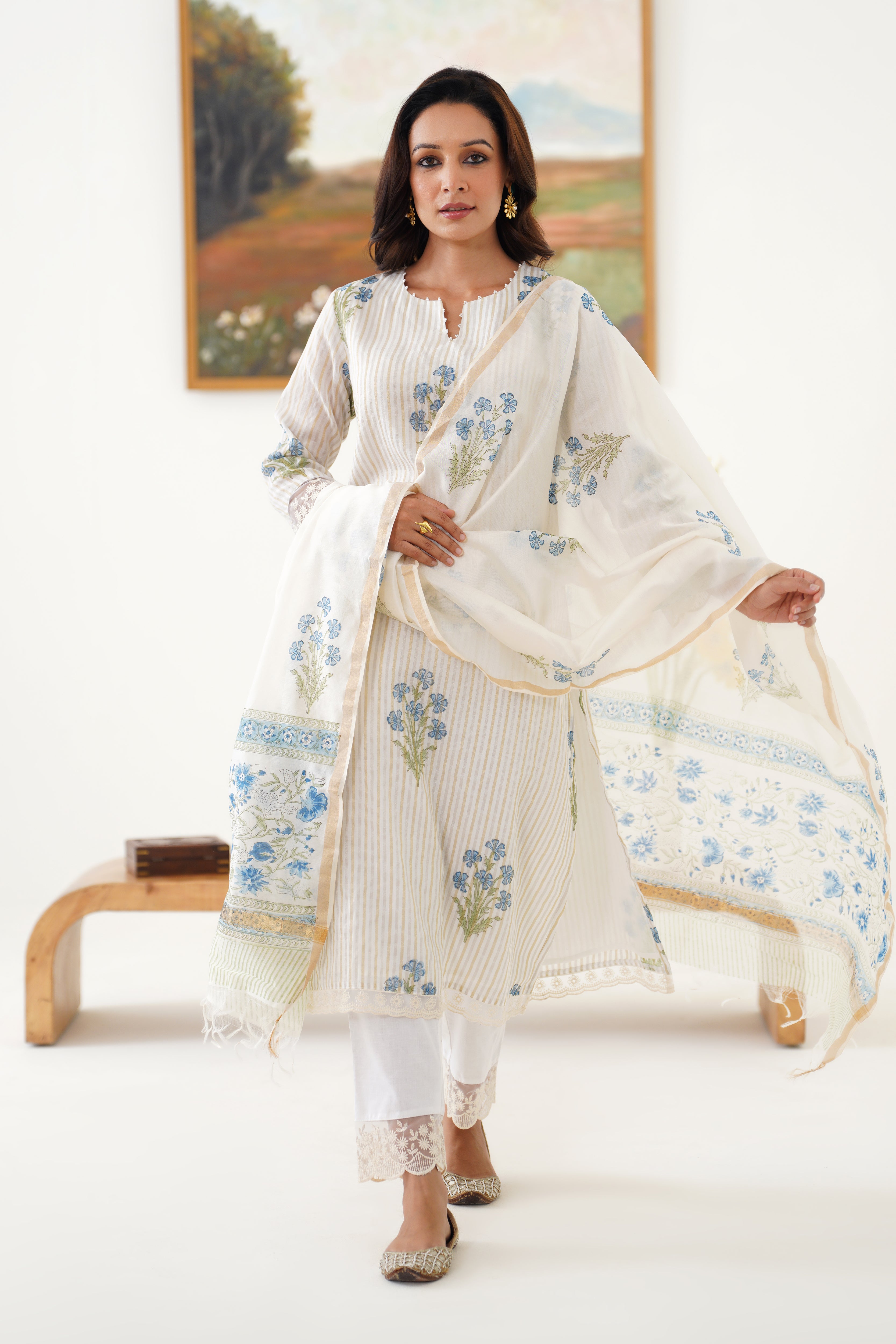 Blue Valerie Chanderi Kurta Set of 3