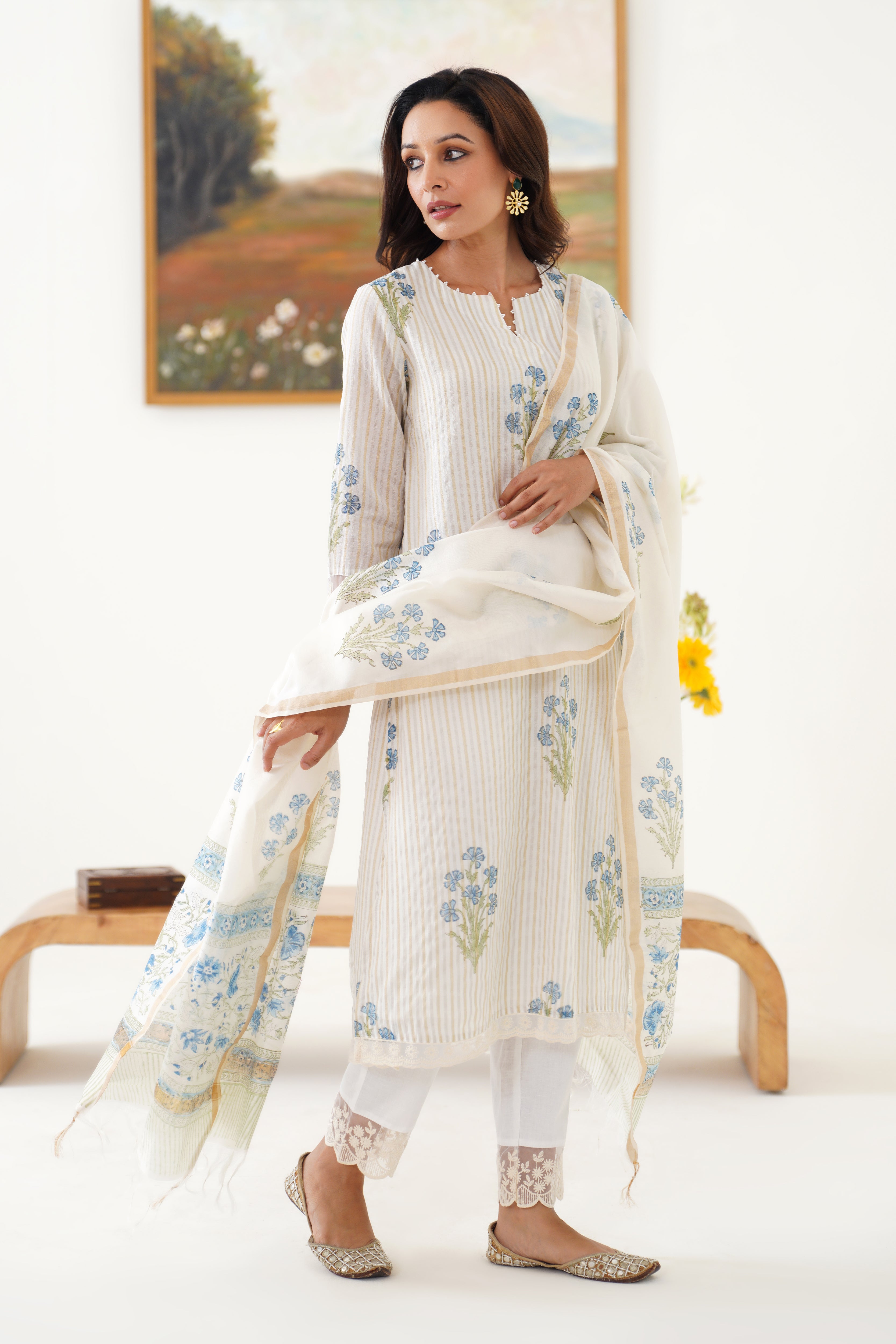 Blue Valerie Chanderi Kurta Set of 3
