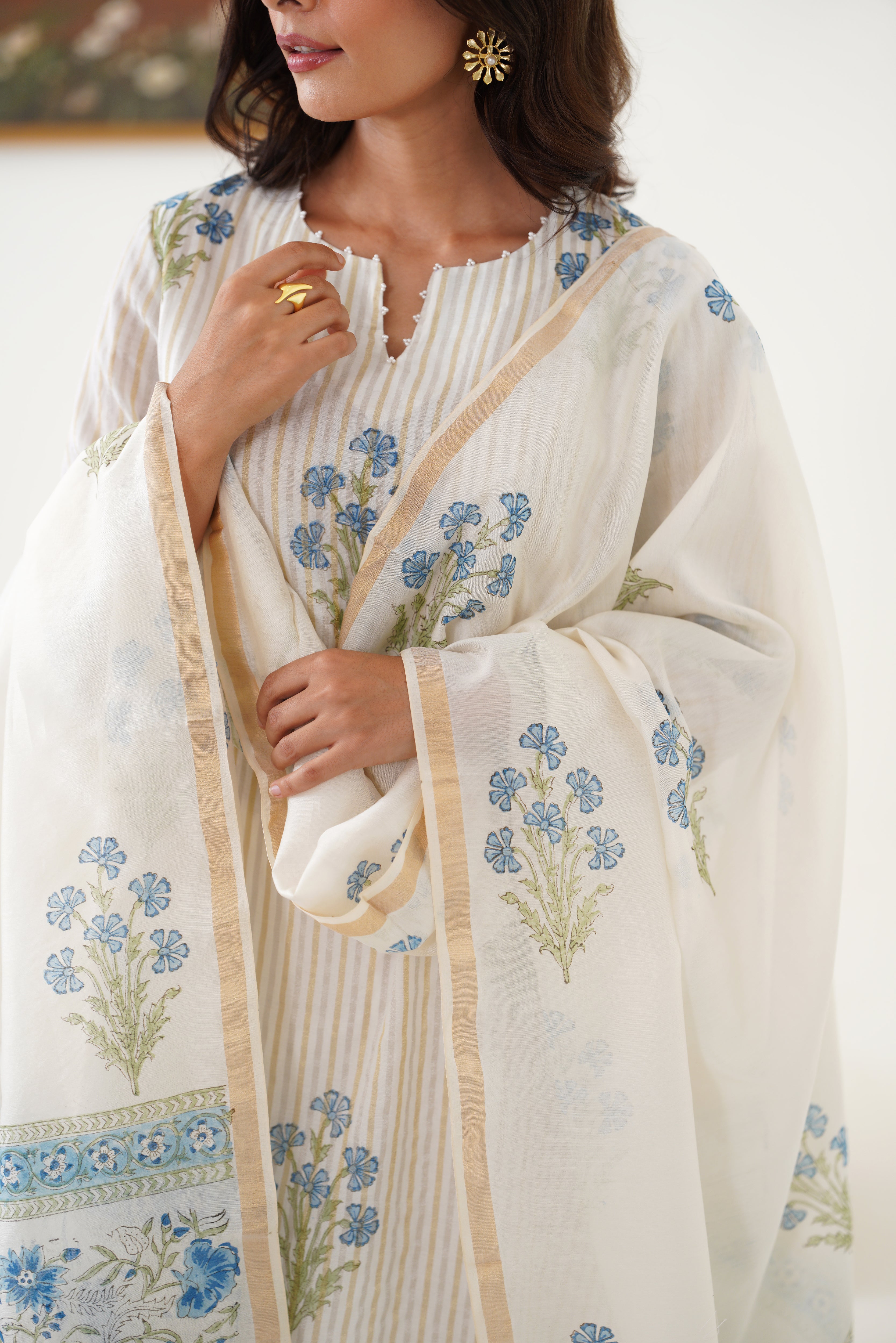 Blue Valerie Chanderi Kurta Set of 3