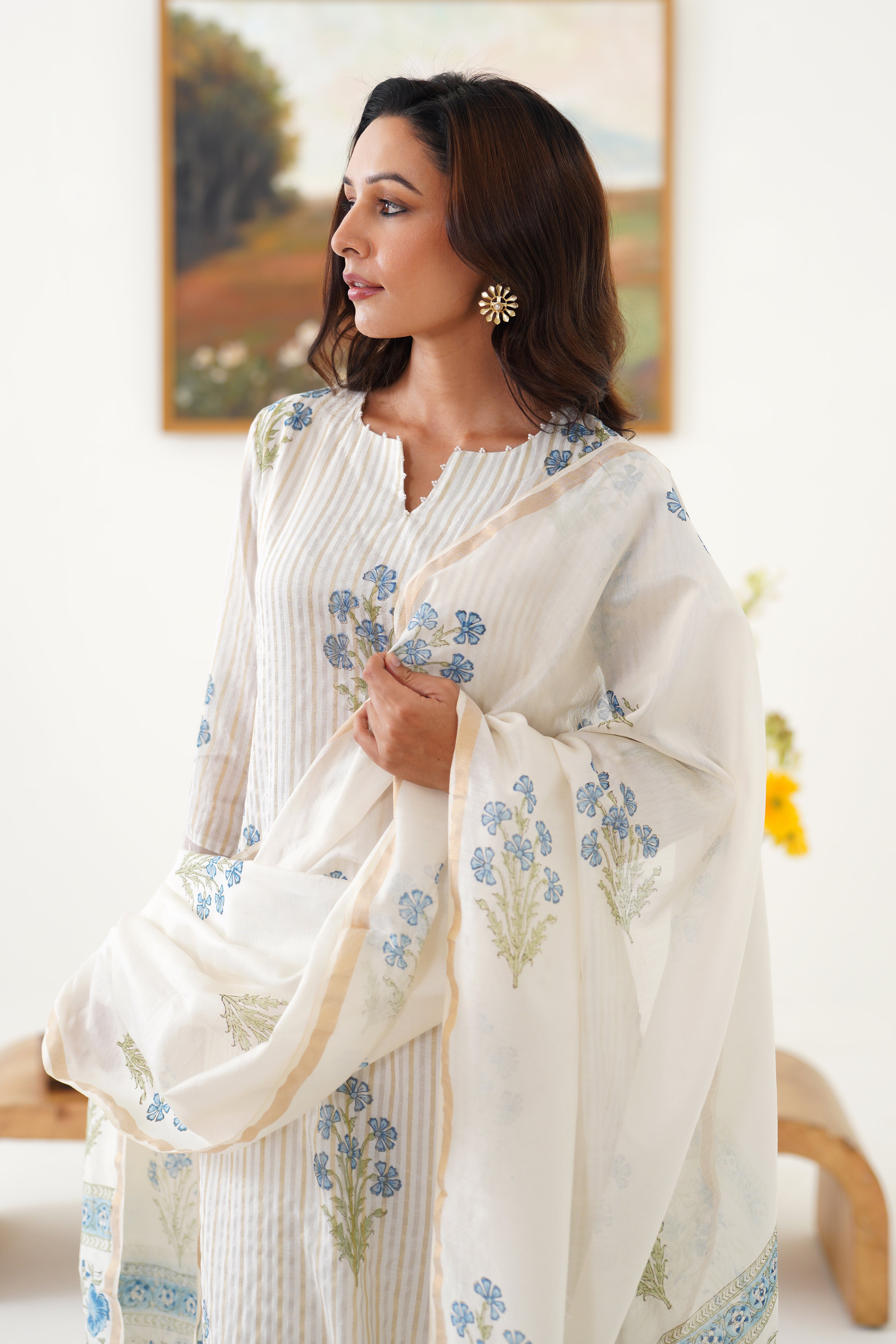 Blue Valerie Chanderi Kurta Set of 3