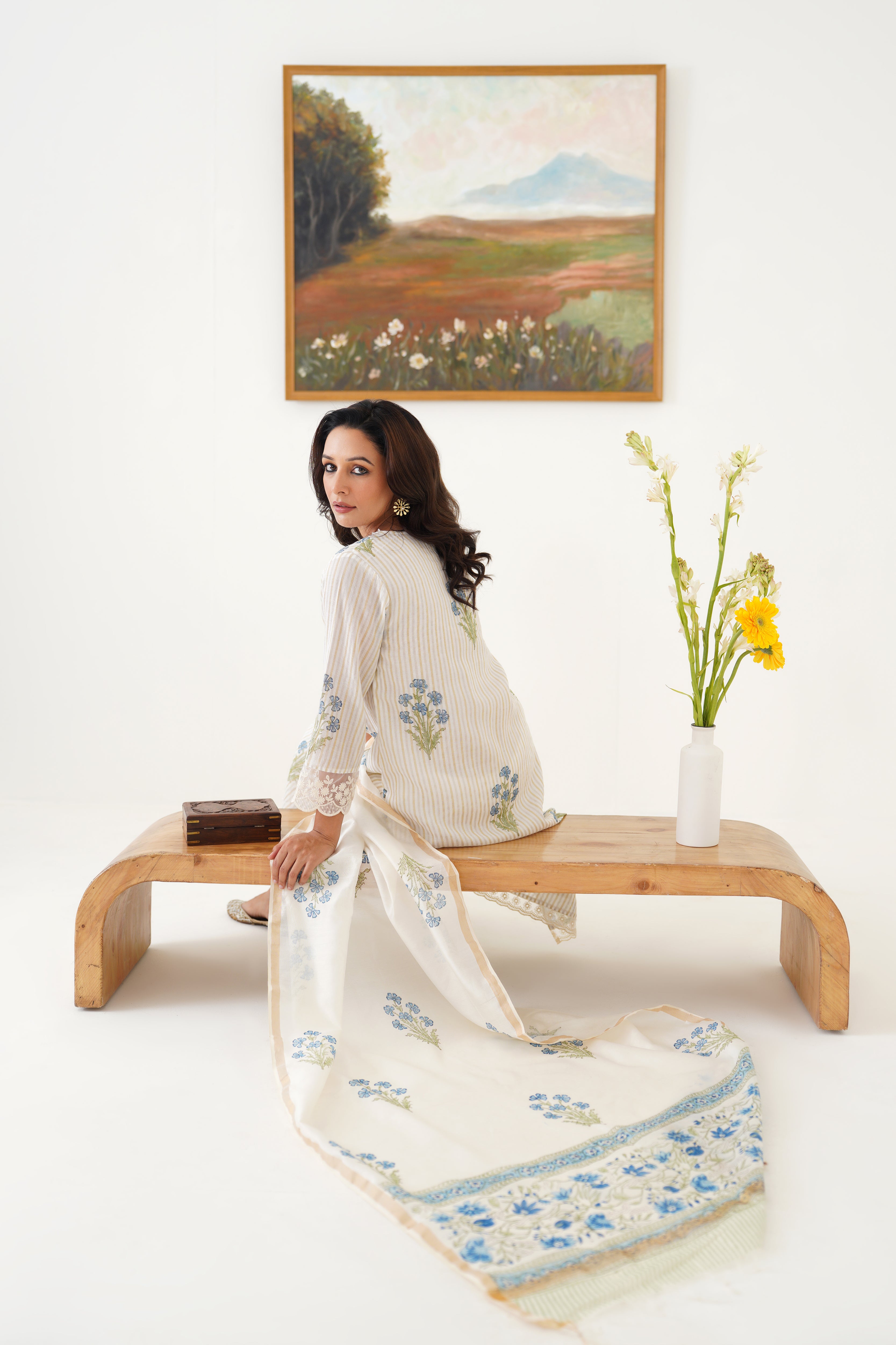 Blue Valerie Chanderi Kurta Set of 3