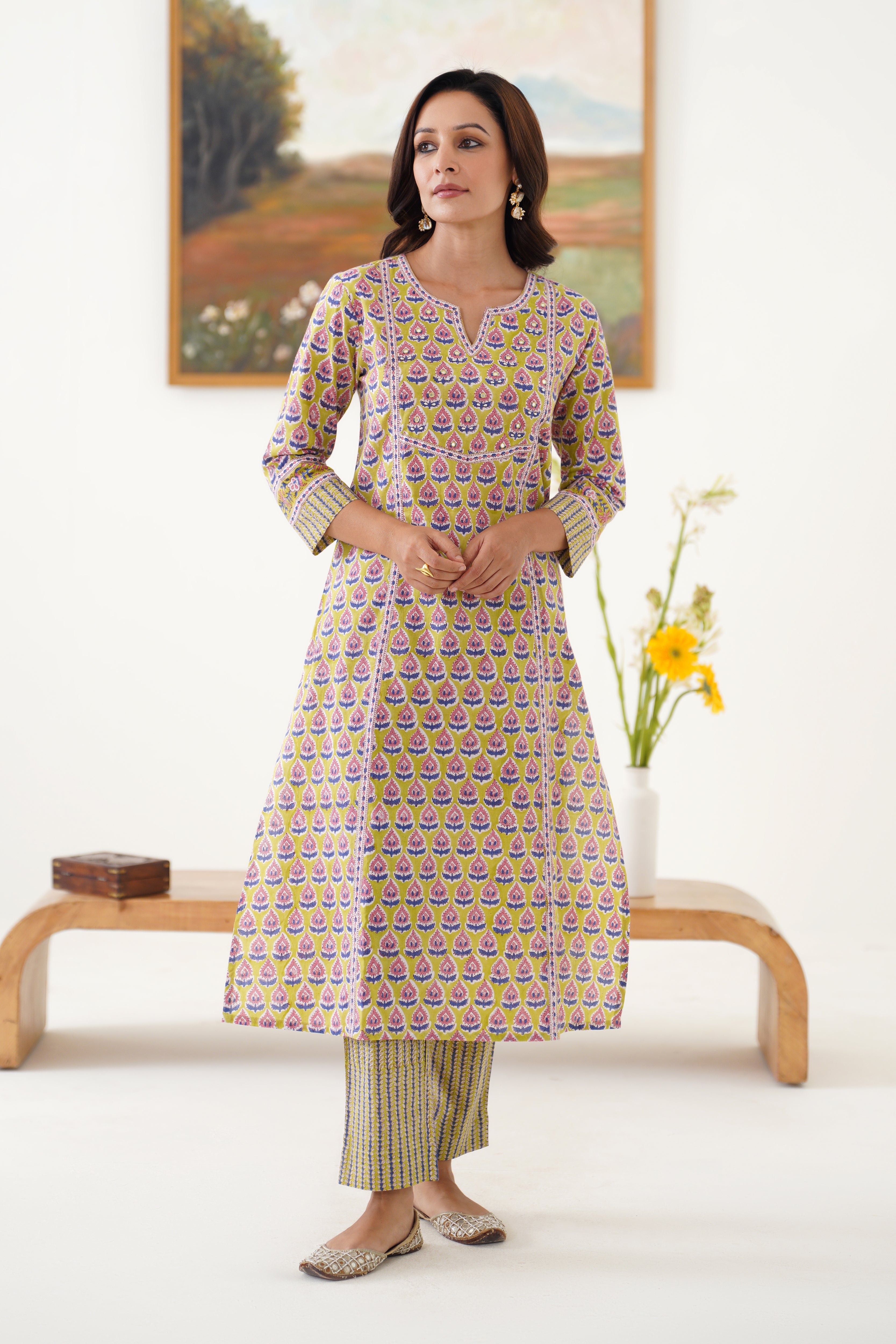 Green Kelsey Embroidered Kurta Set of 3