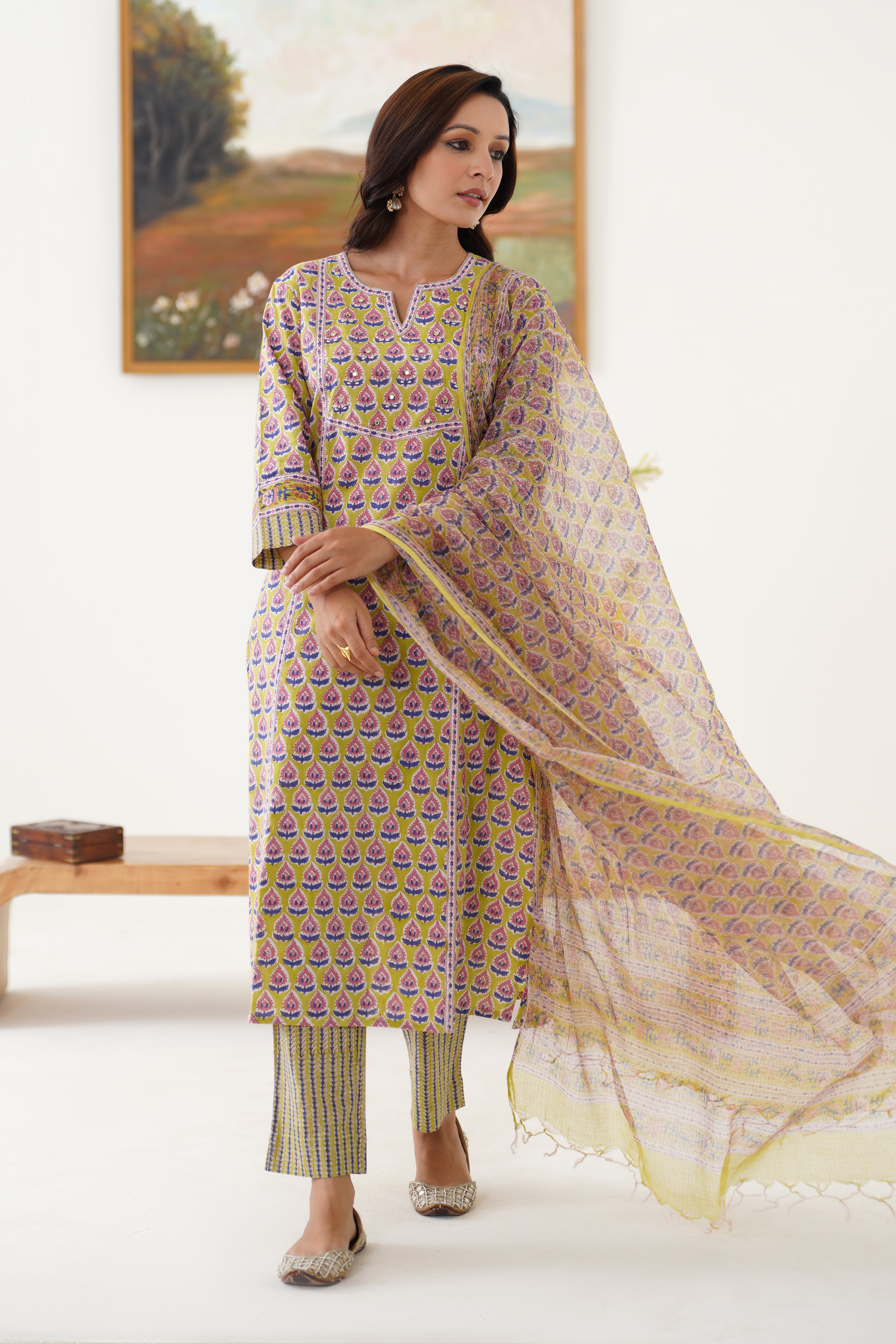 Green Kelsey Embroidered Kurta Set of 3