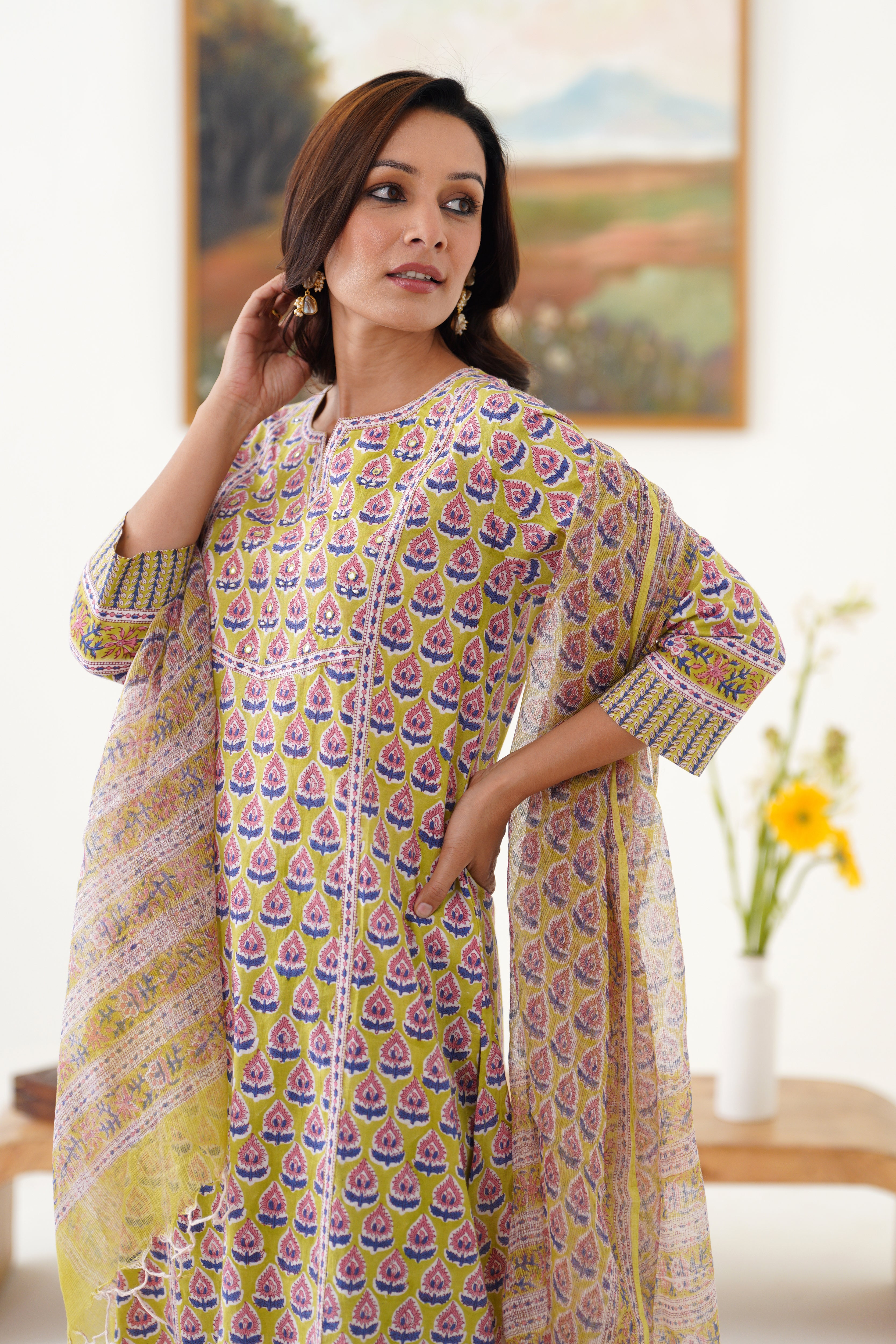 Green Kelsey Embroidered Kurta Set of 3