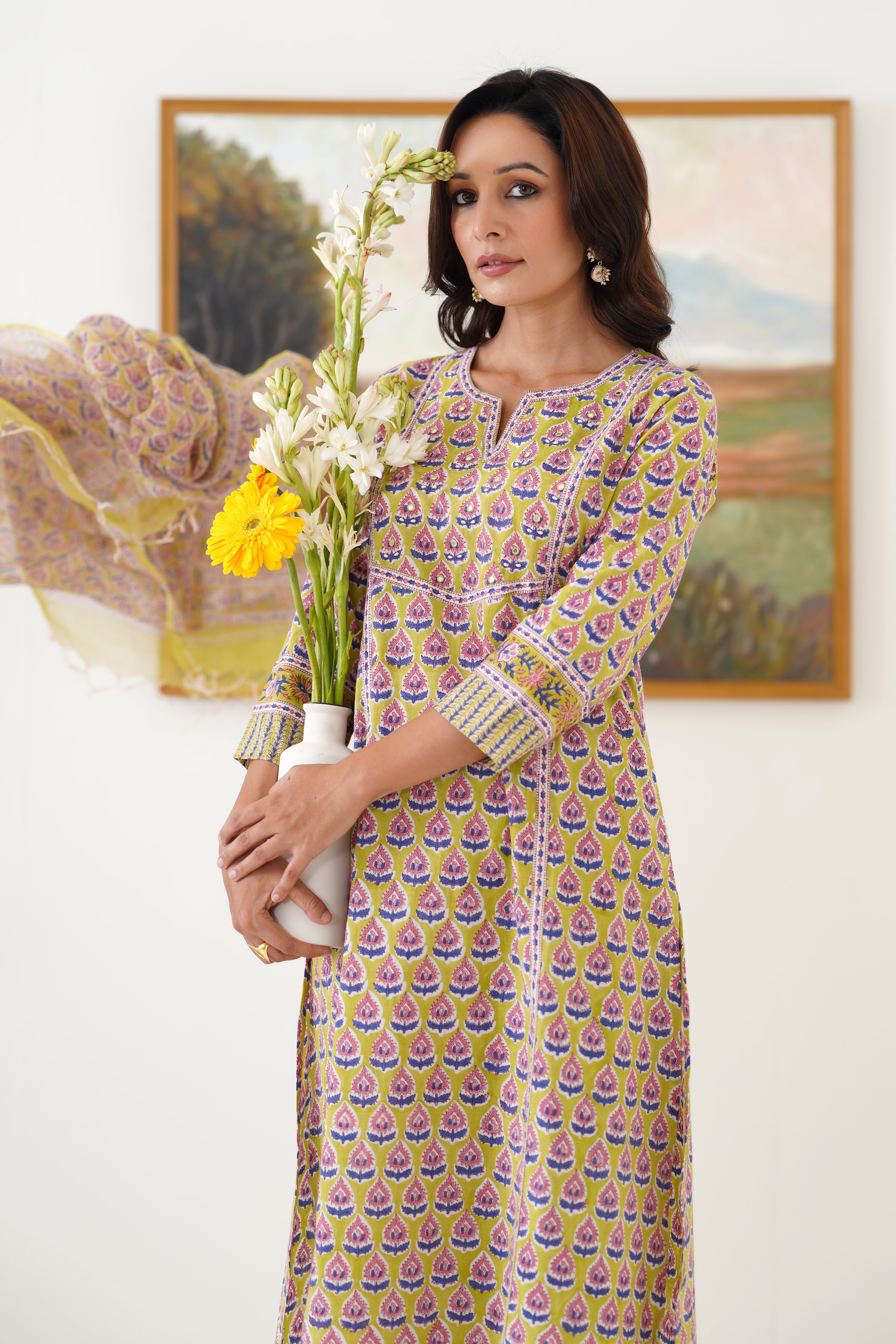 Green Kelsey Embroidered Kurta Set of 3