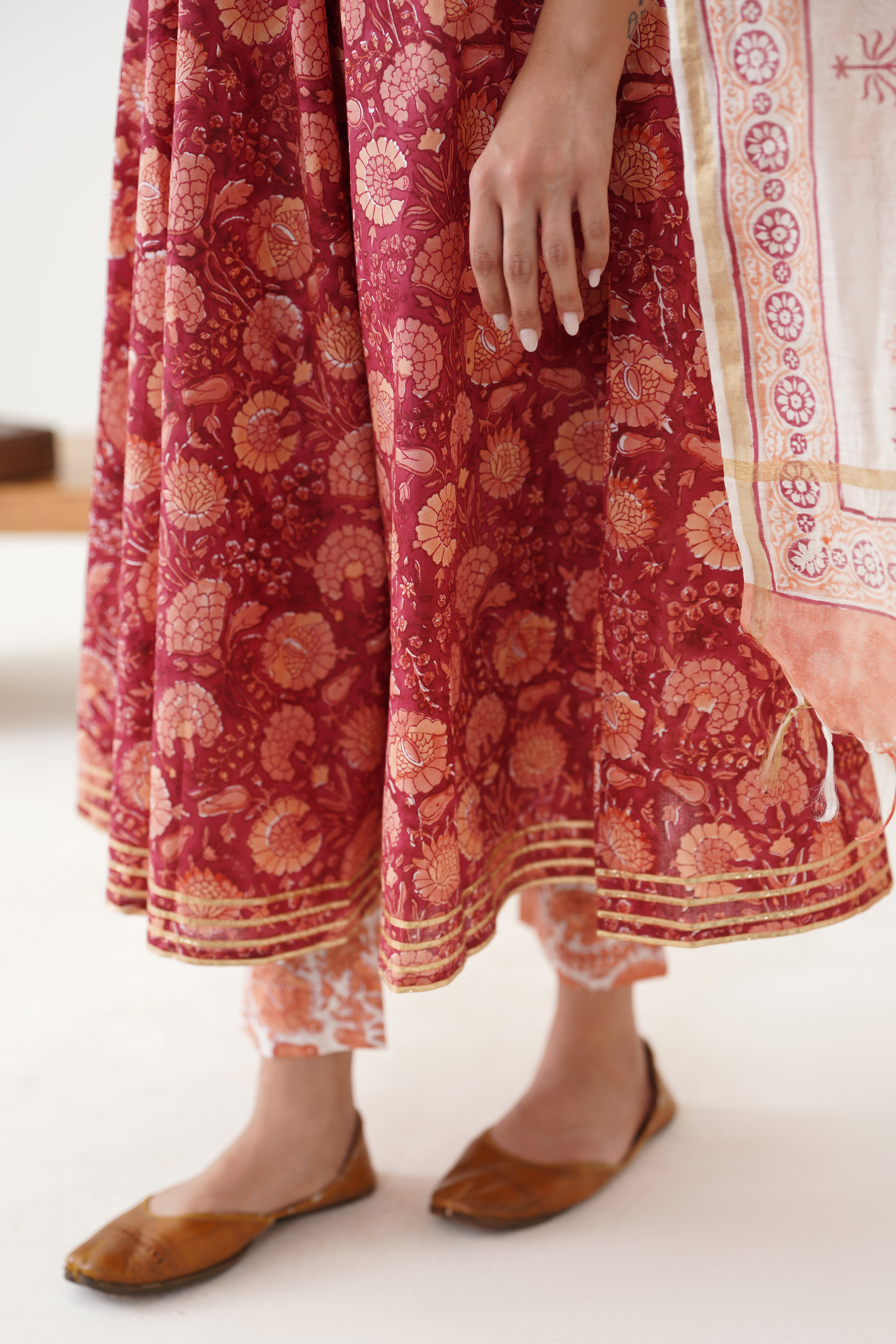 Red Valentina Mirrorwork Anarkali Set of 3