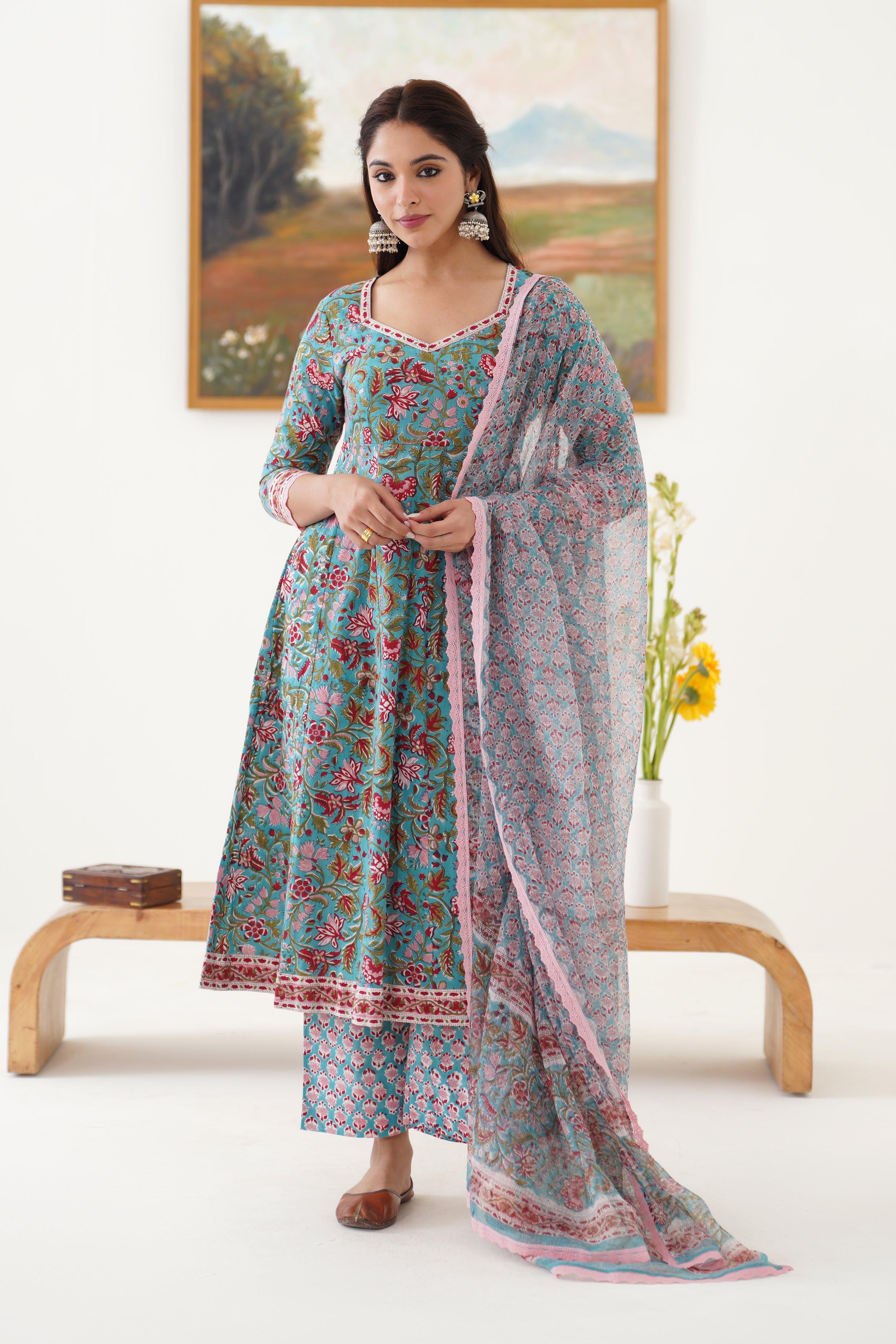 Blue Edith Anarkali Set of 3