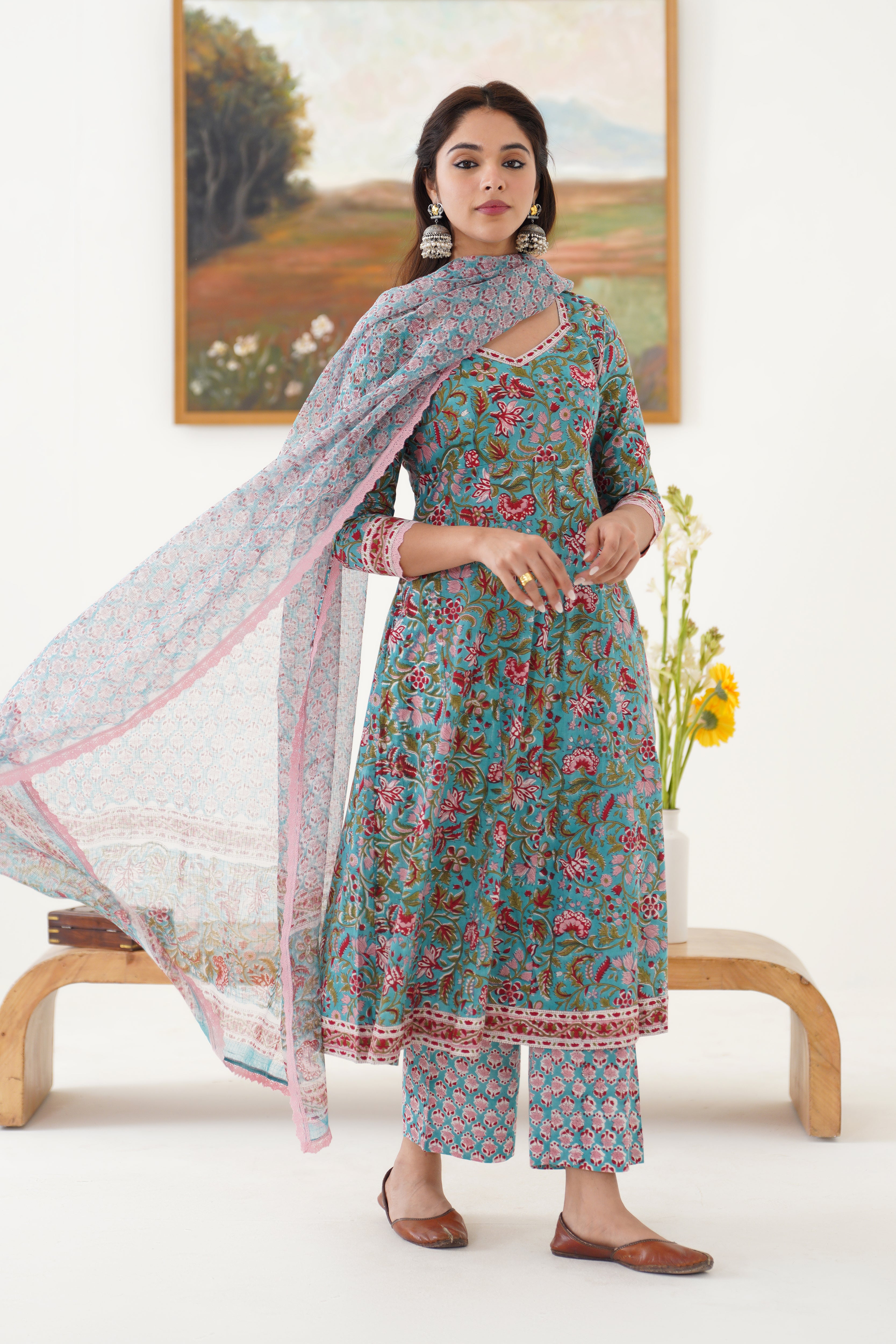 Blue Edith Anarkali Set of 3