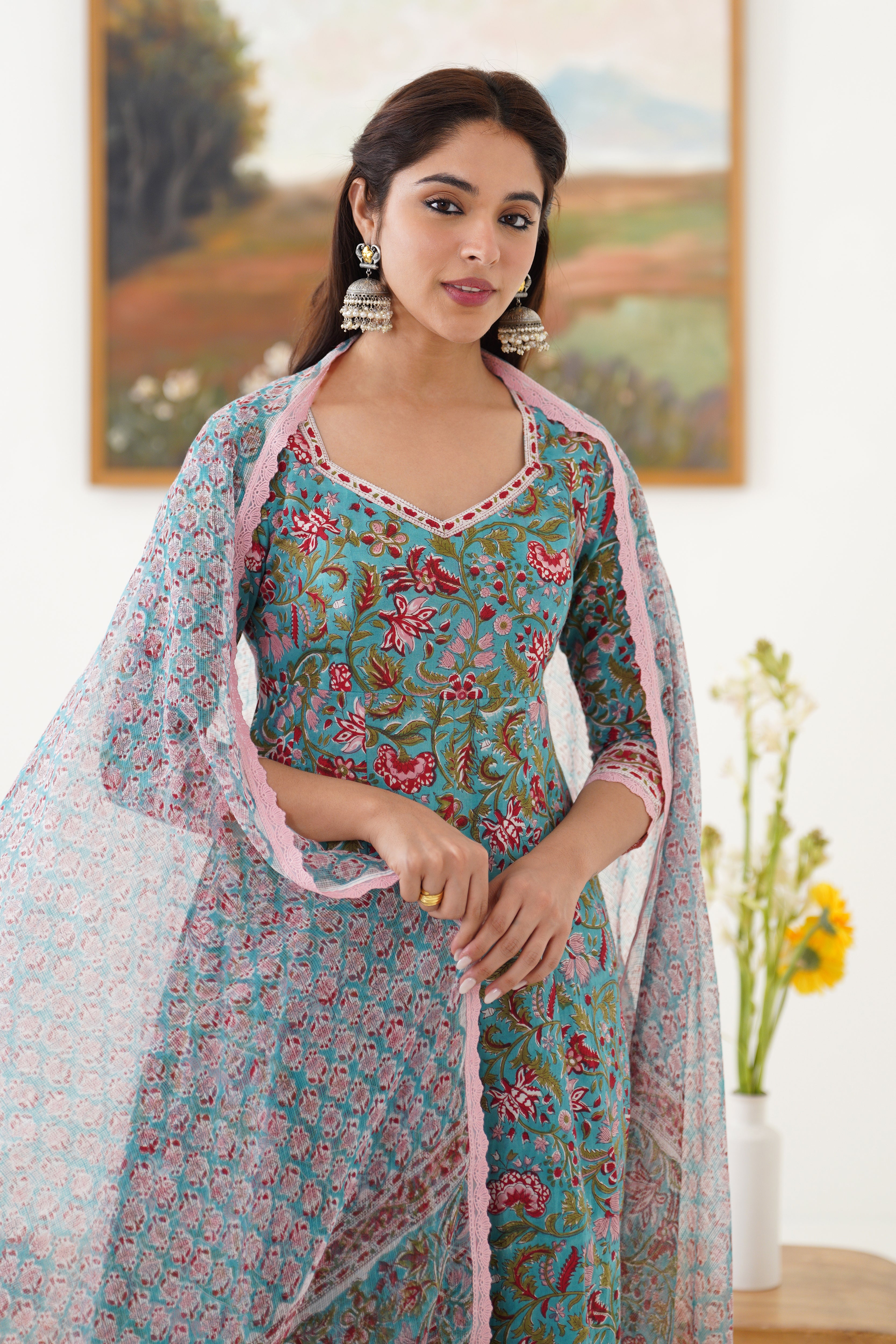Blue Edith Anarkali Set of 3