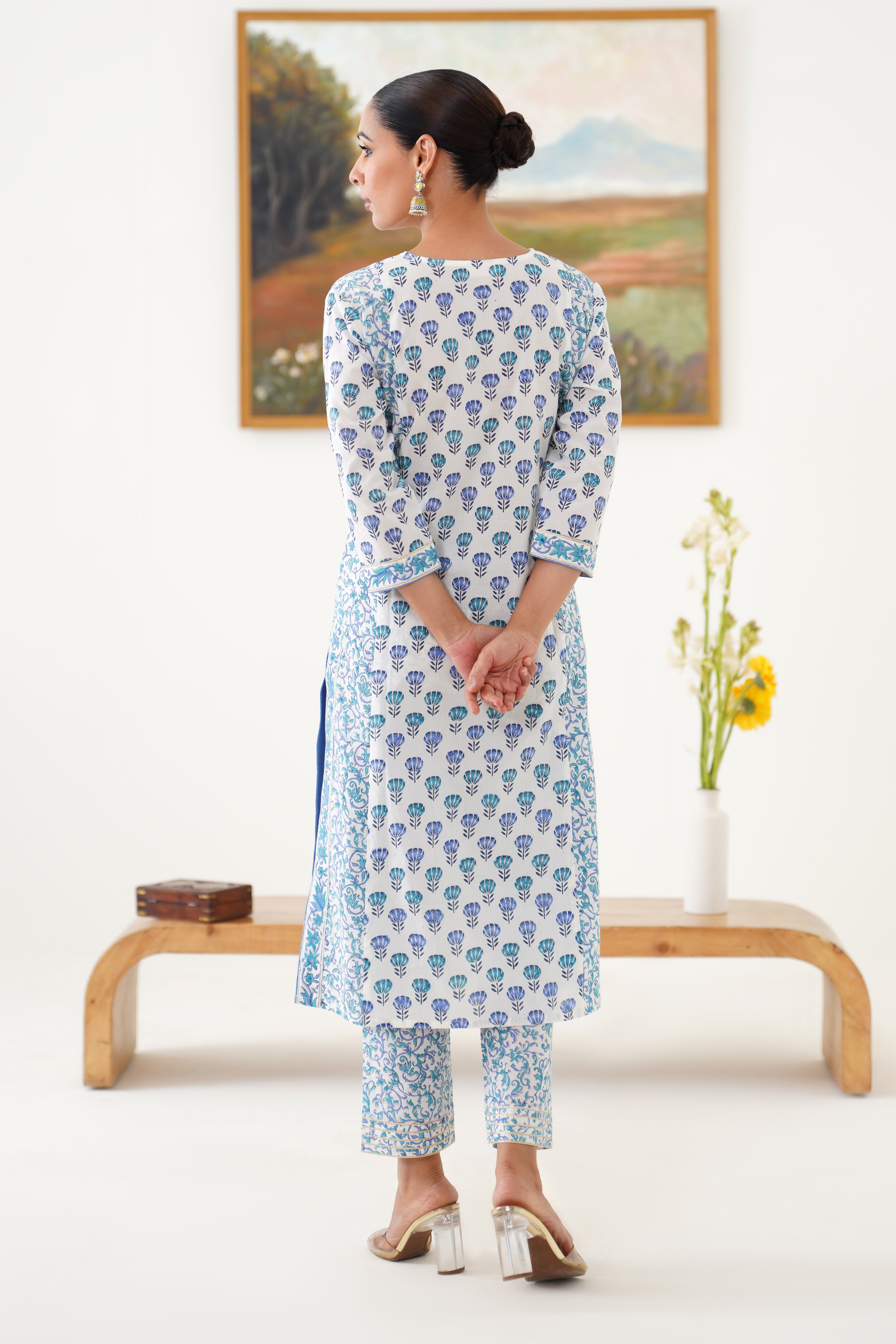 Blue Azalea Floral Kurta Set of 3