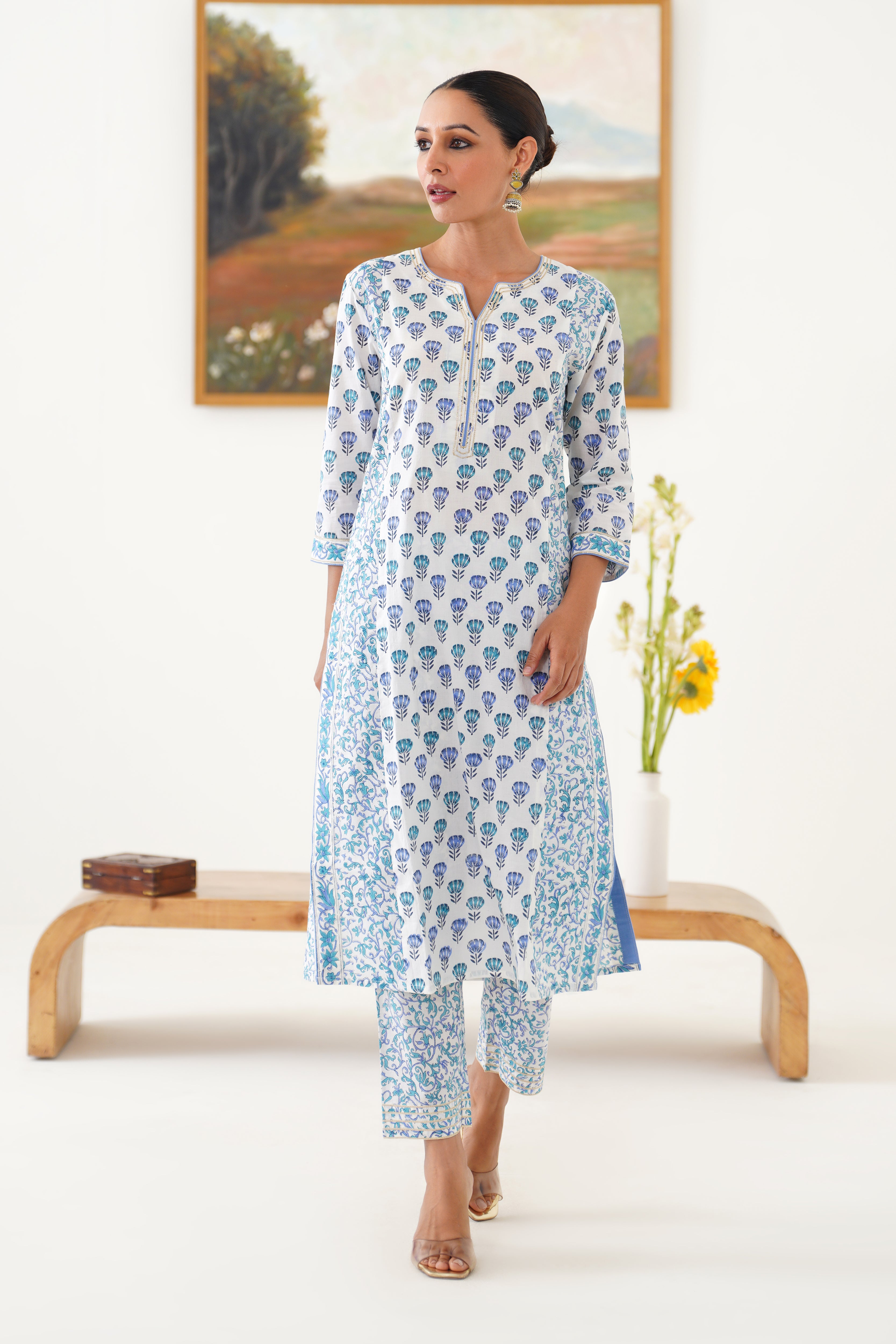 Blue Azalea Floral Kurta Set of 3